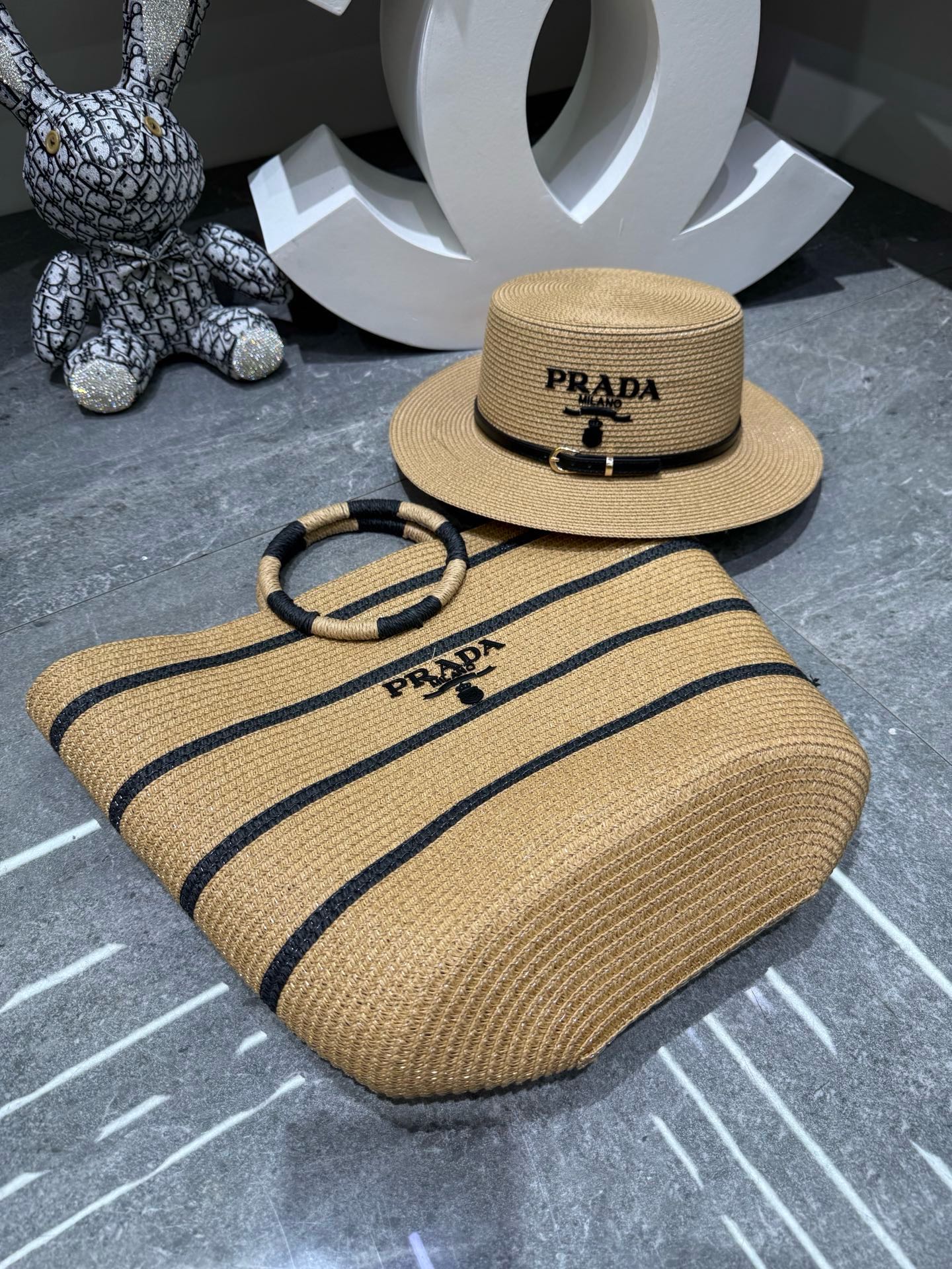 Prada Tote Bag & Hat Set Plant Grass 209744