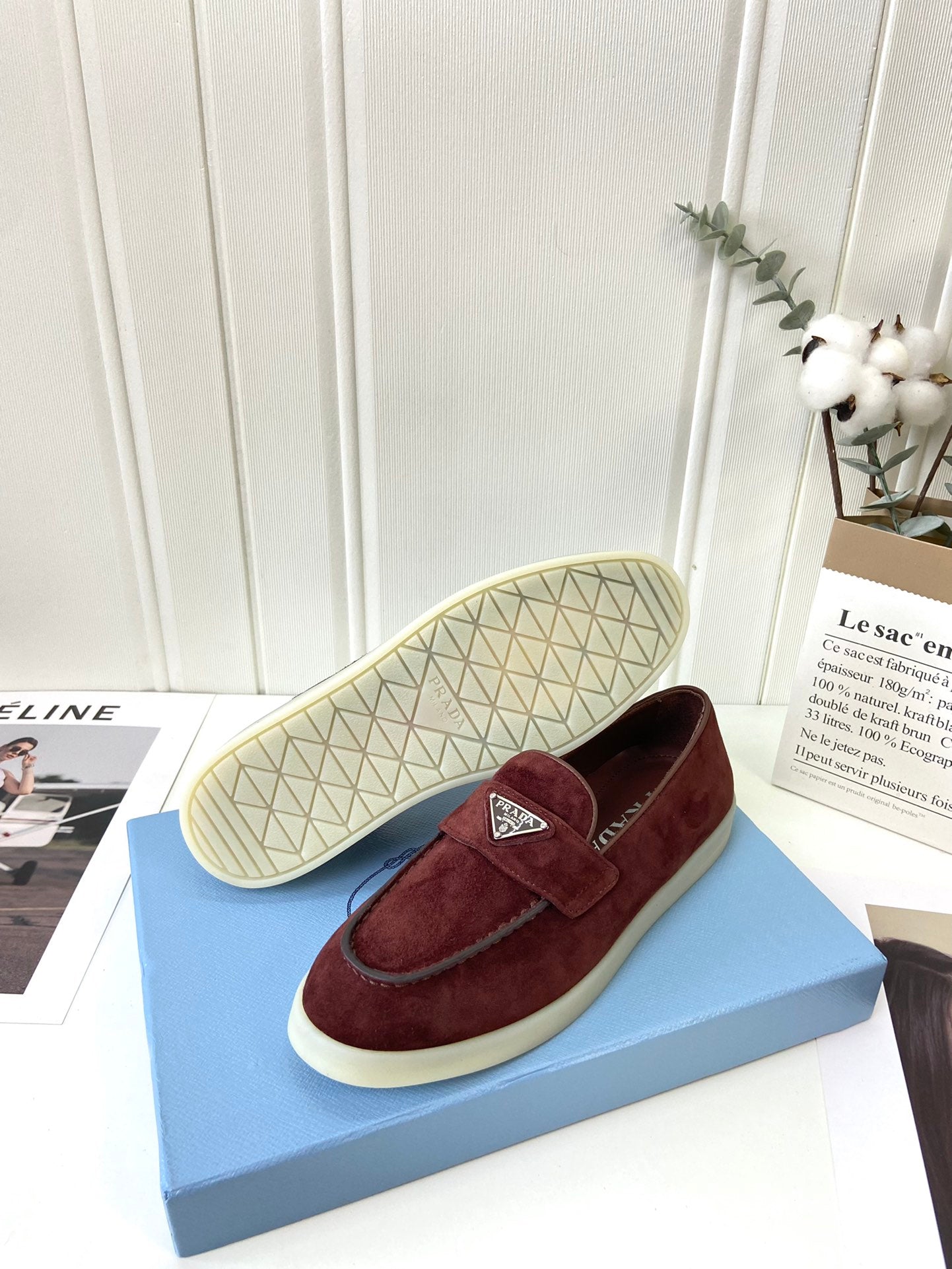 Prada Silhouette Loafers Burgundy Soft Suede 839217