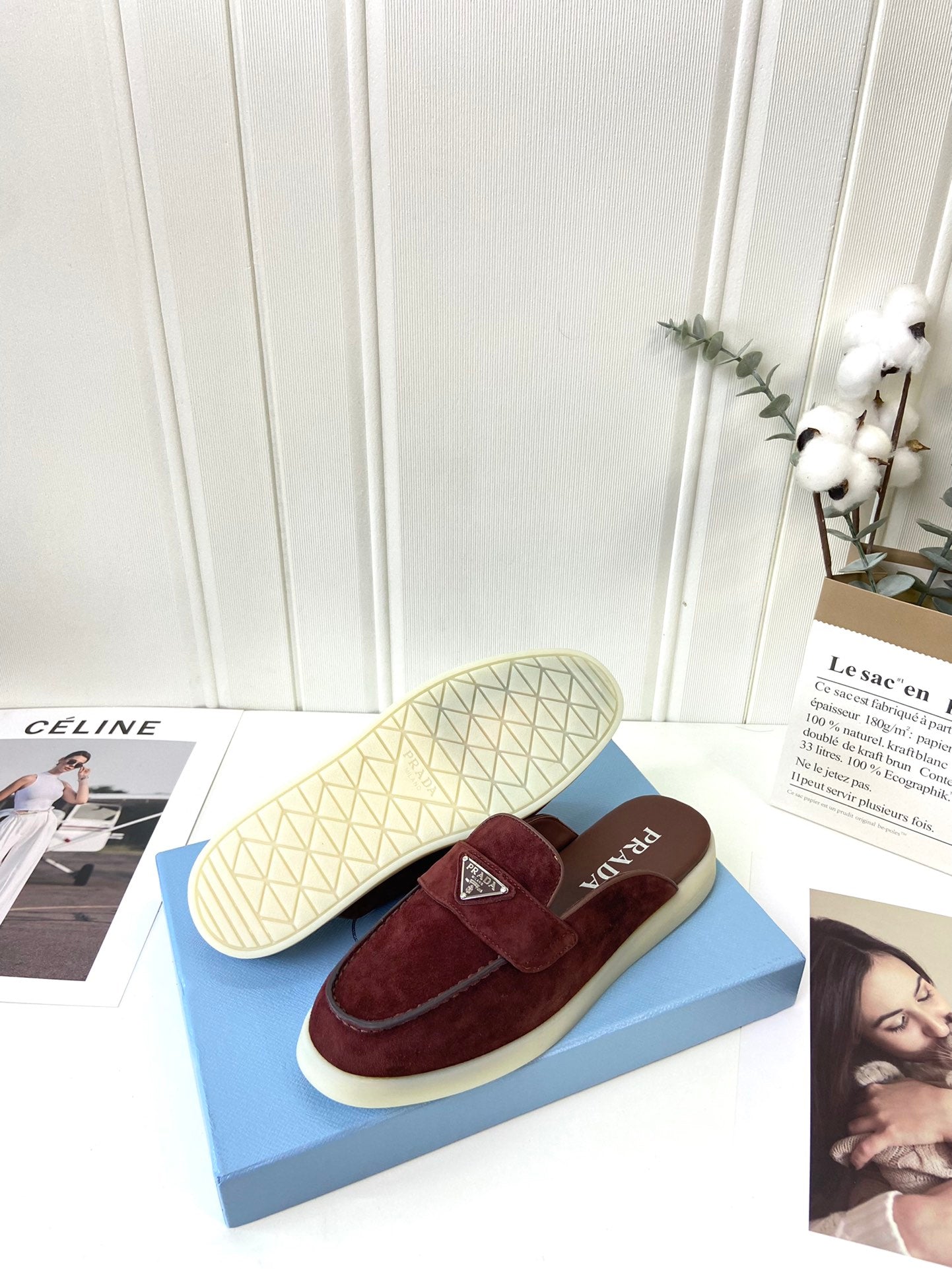 Prada Silhouette Mule Burgundy Soft Suede 839209