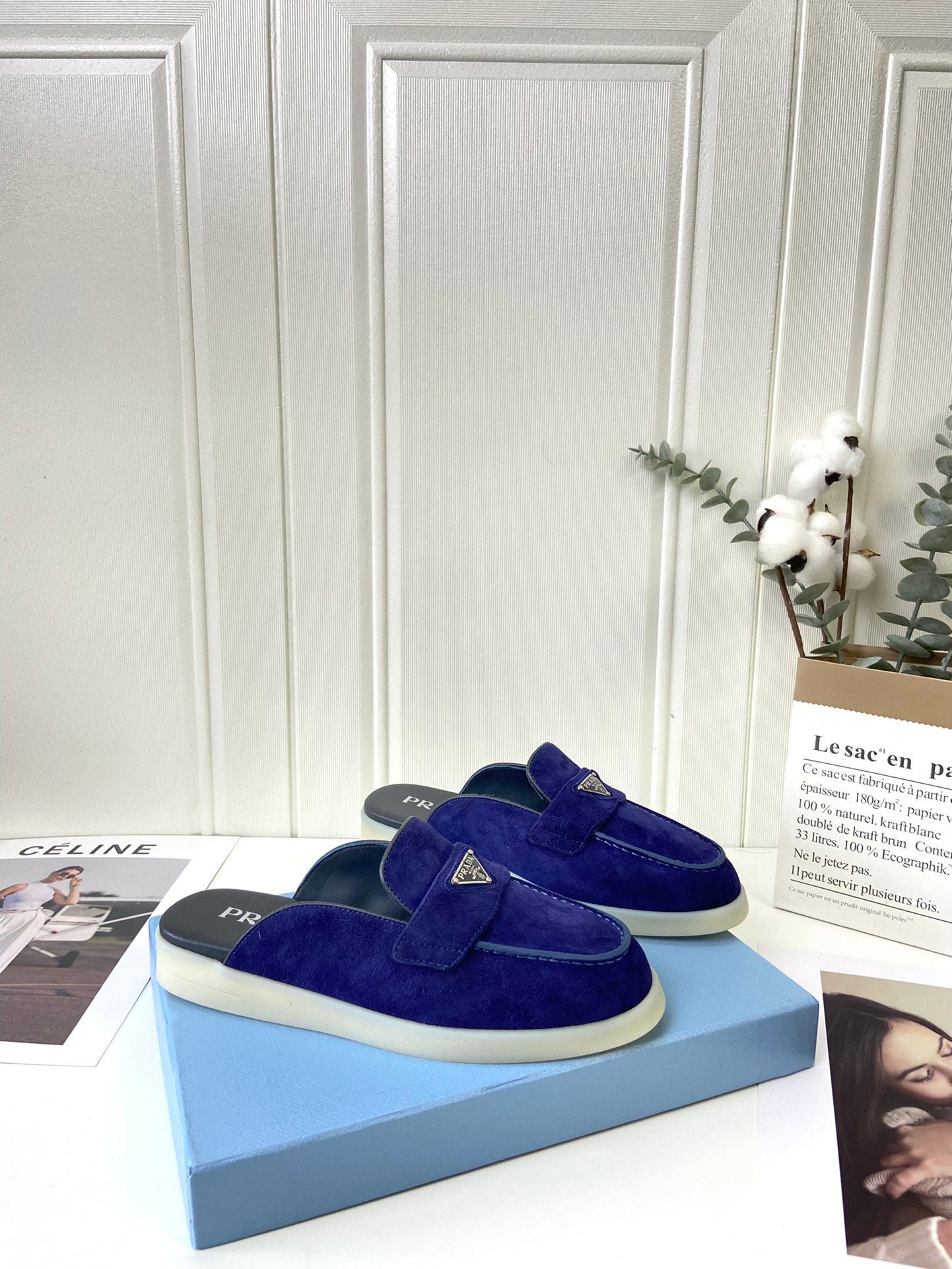 Prada Silhouette Mule Dark Blue Soft Suede 839208