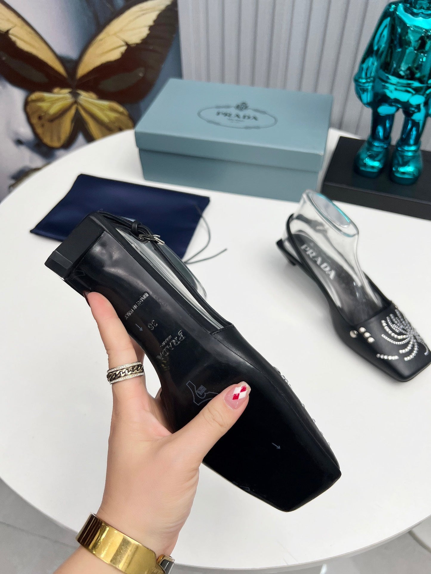 Prada 26SS Slingback 4cm Black Calfskin 680974