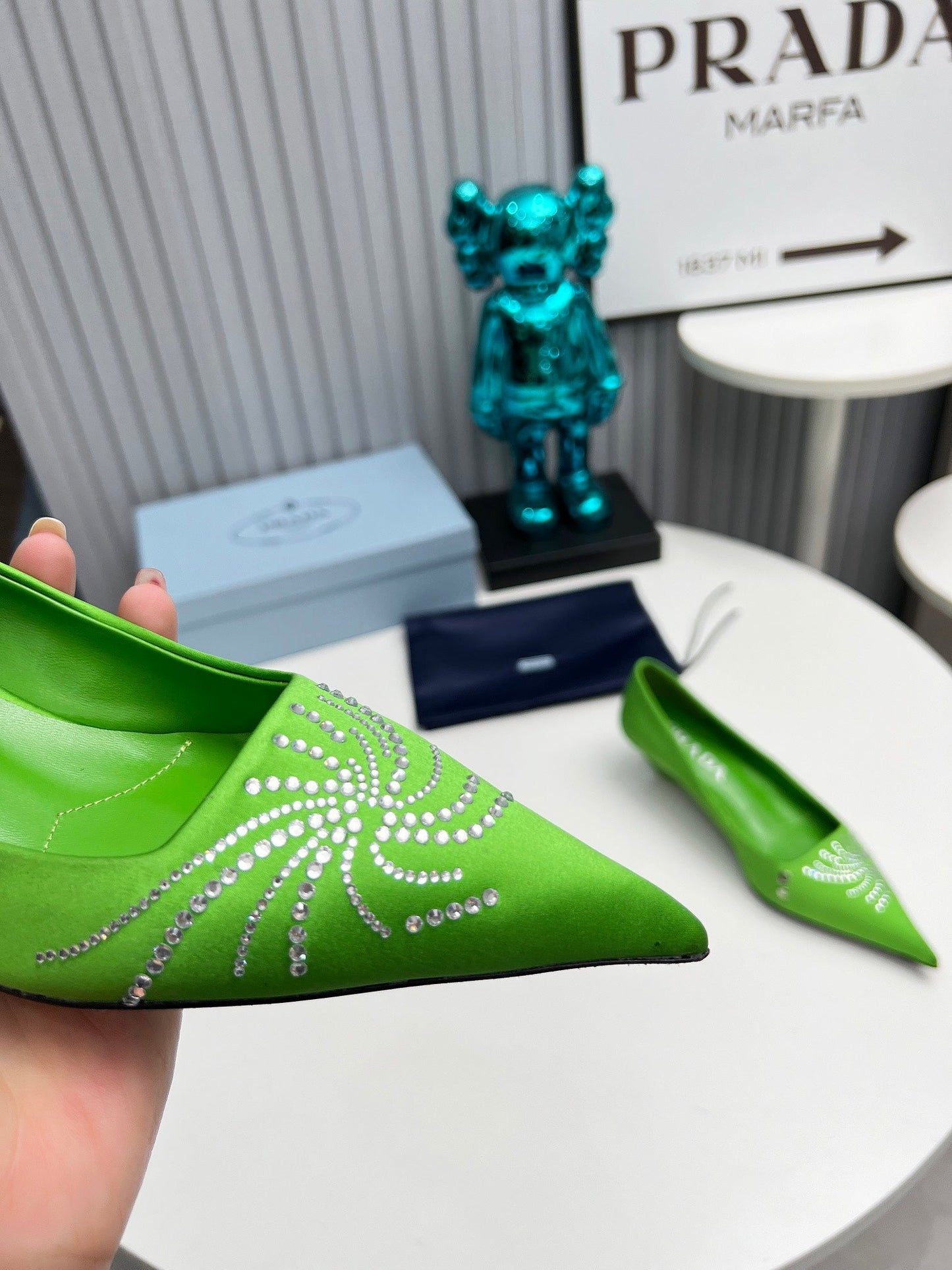 Prada 26SS Pumps 4cm Green Satin 680963