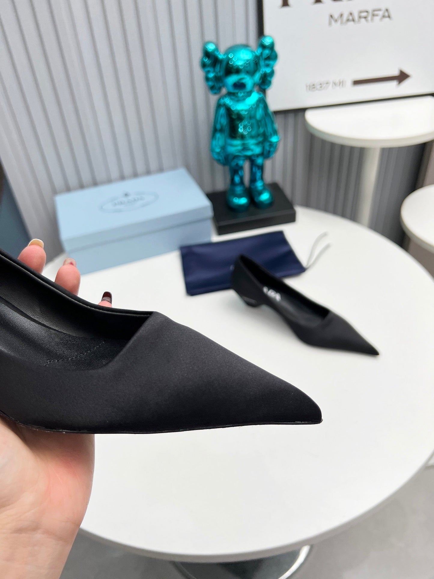 Prada 26SS Pointed-Toe Pumps 4cm Black Satin 680949