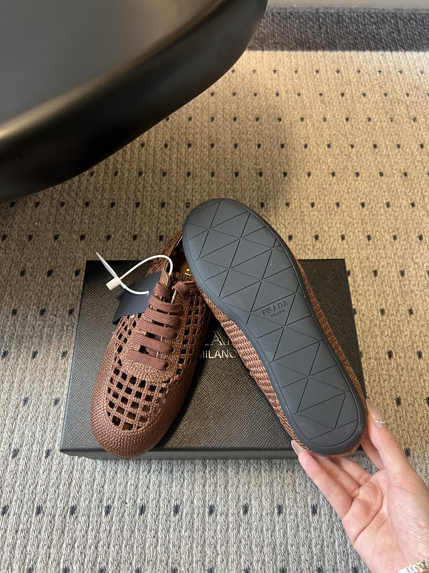 Prada 26s Collapse Sneakers Brown Crochet Laced 726980