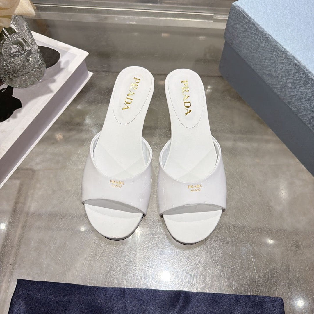 Prada Kitten Heel Sandals 4.5cm White Patent Leather