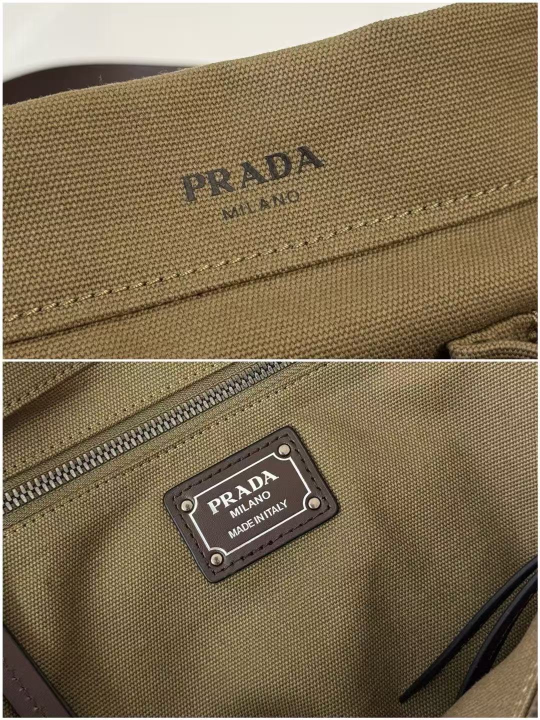Prada Route Shopping Bag Forest Green Canvas Leather