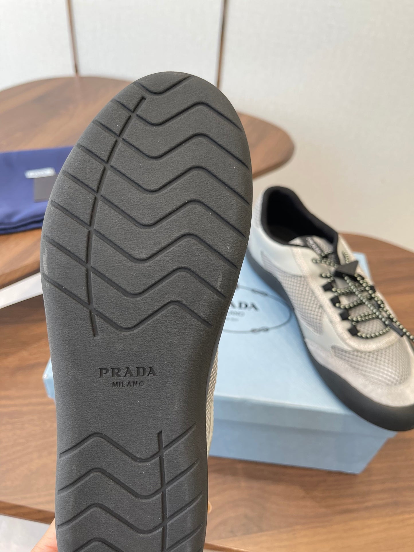 Prada Speedrock Sneakers Light Grey Mesh Fabric 727604