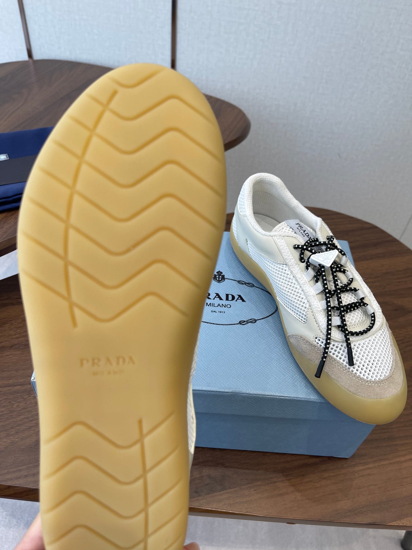 Prada Speedrock Sneakers Chalk White Mesh Fabric 727605