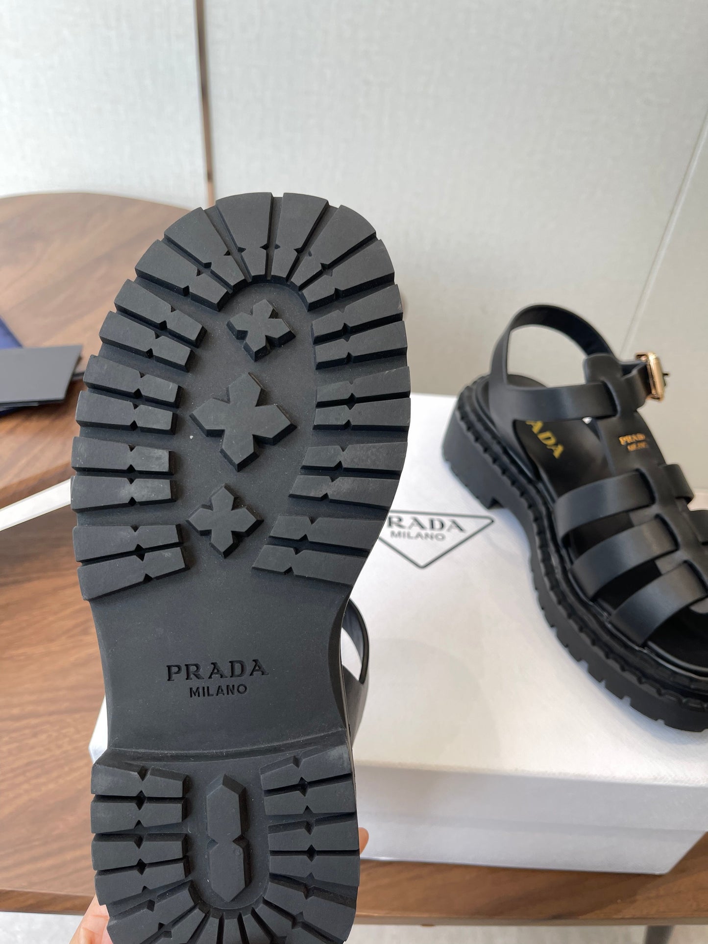 Prada Strappy Sandals 5.5cm Black Leather 728556