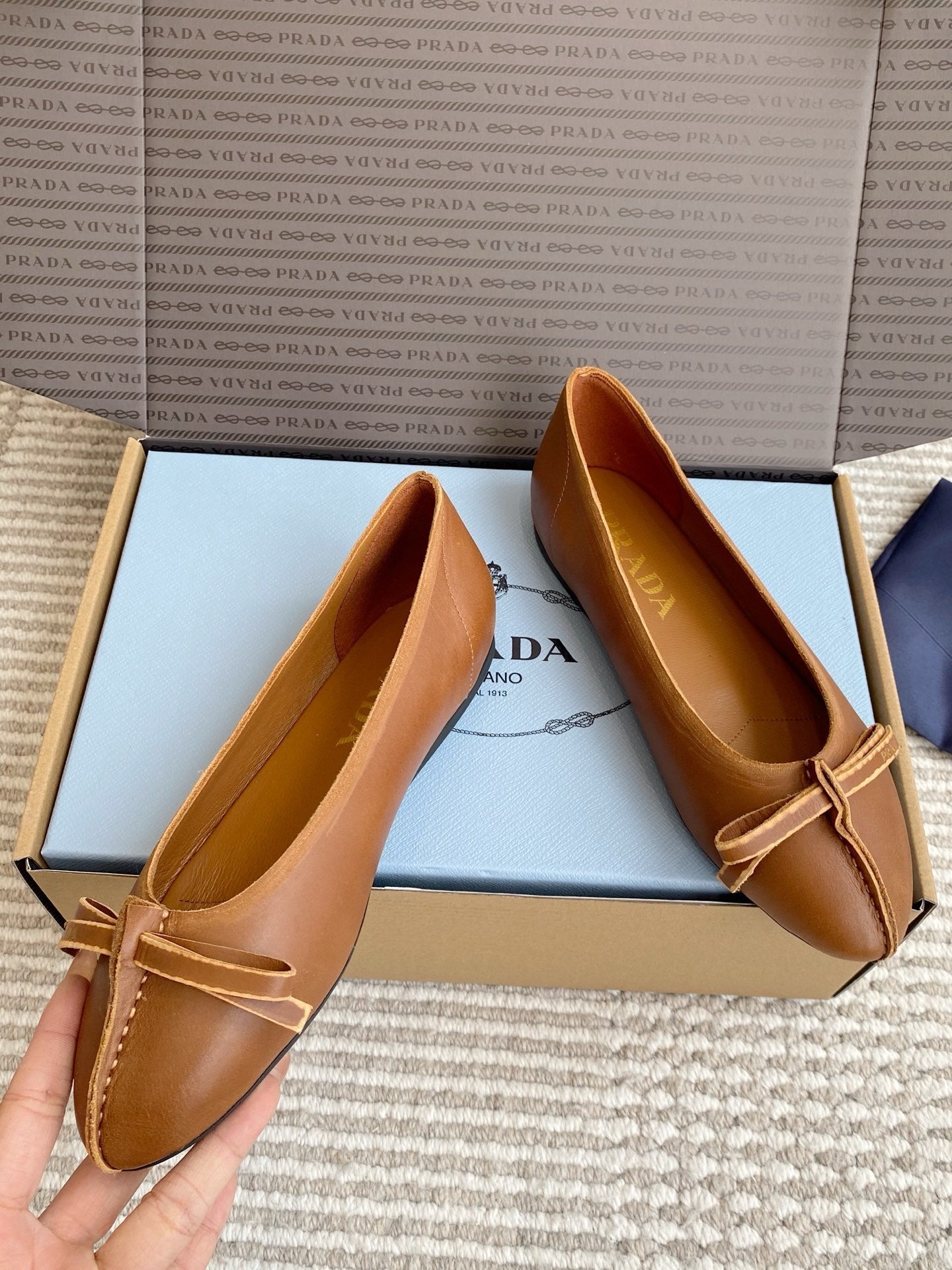 Prada 26s Antiqued Ballerinas Brown Lambskin 859007