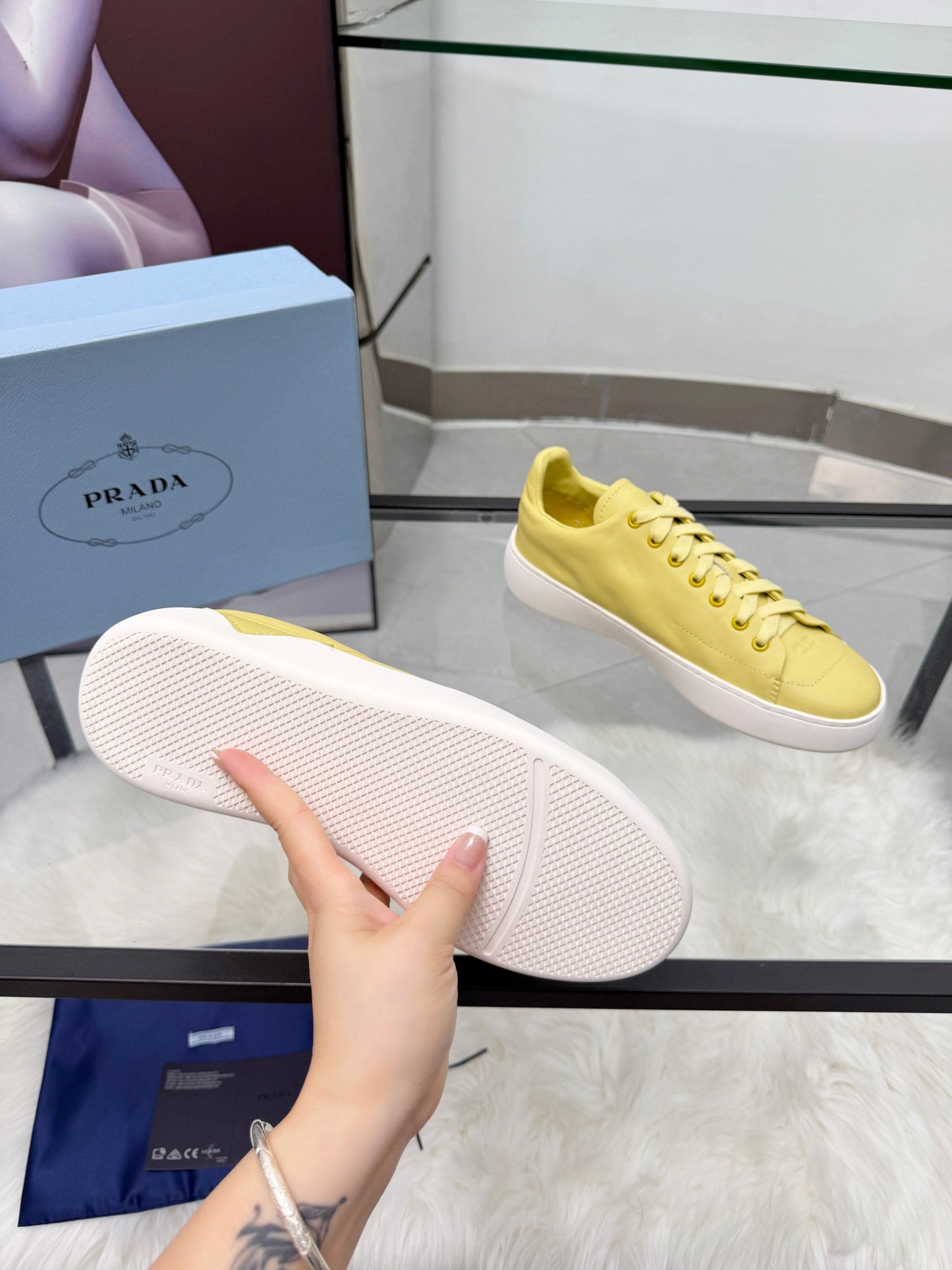 Prada 26s Court Sneakers Yellow Leather 838034