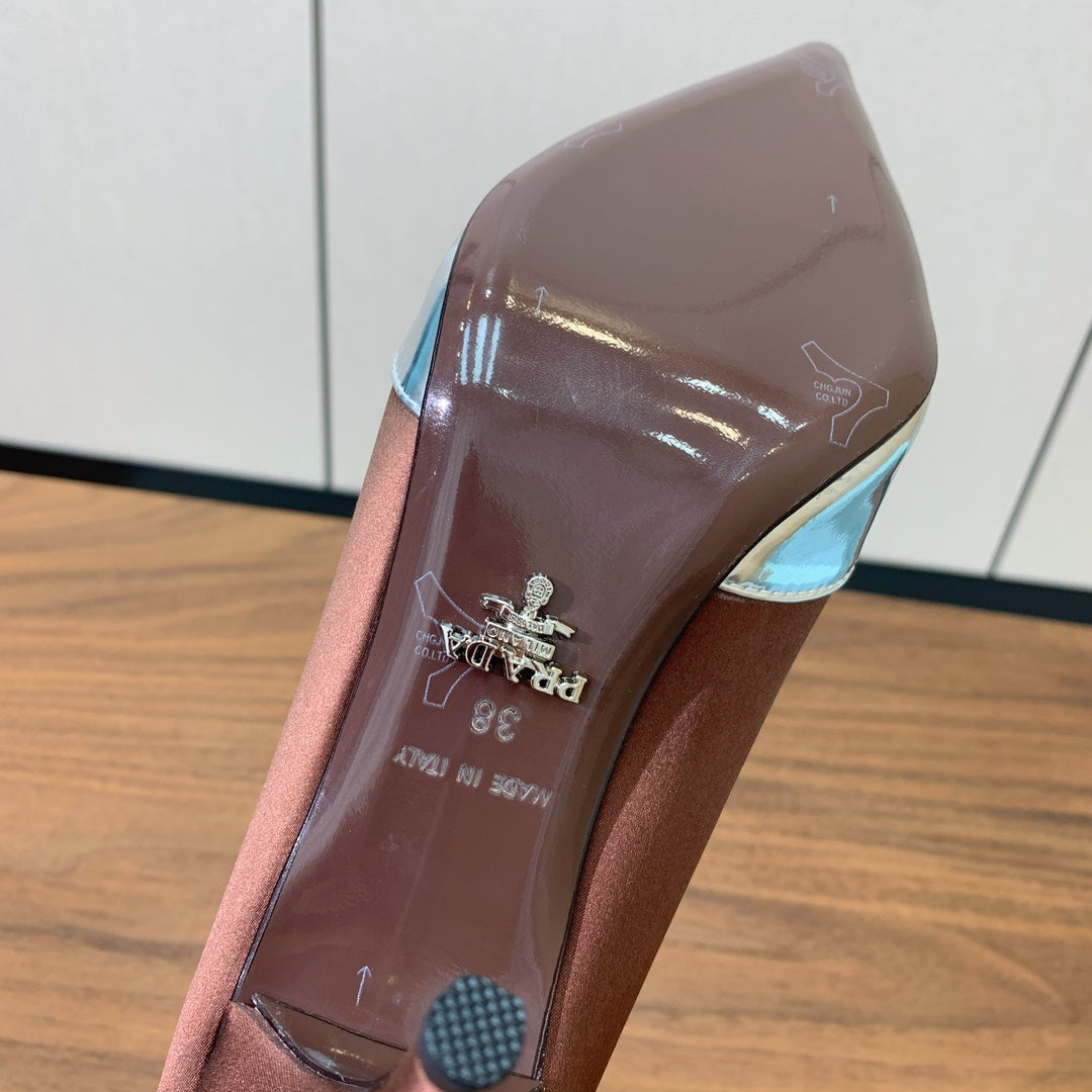 Prada Pumps 8.5cm Red Satin Sliver Patent Leather 896188