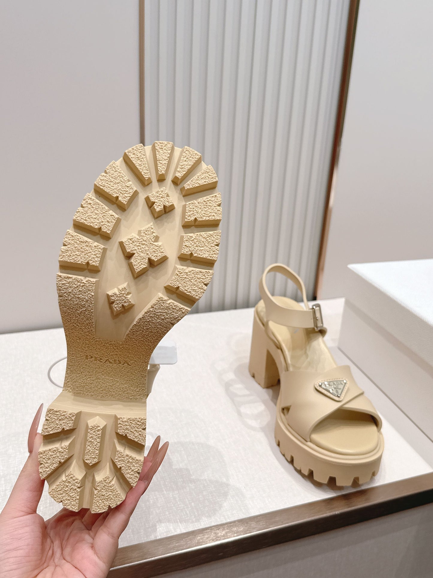 Prada 26s Monolith Sandals Beige Rubber 838137
