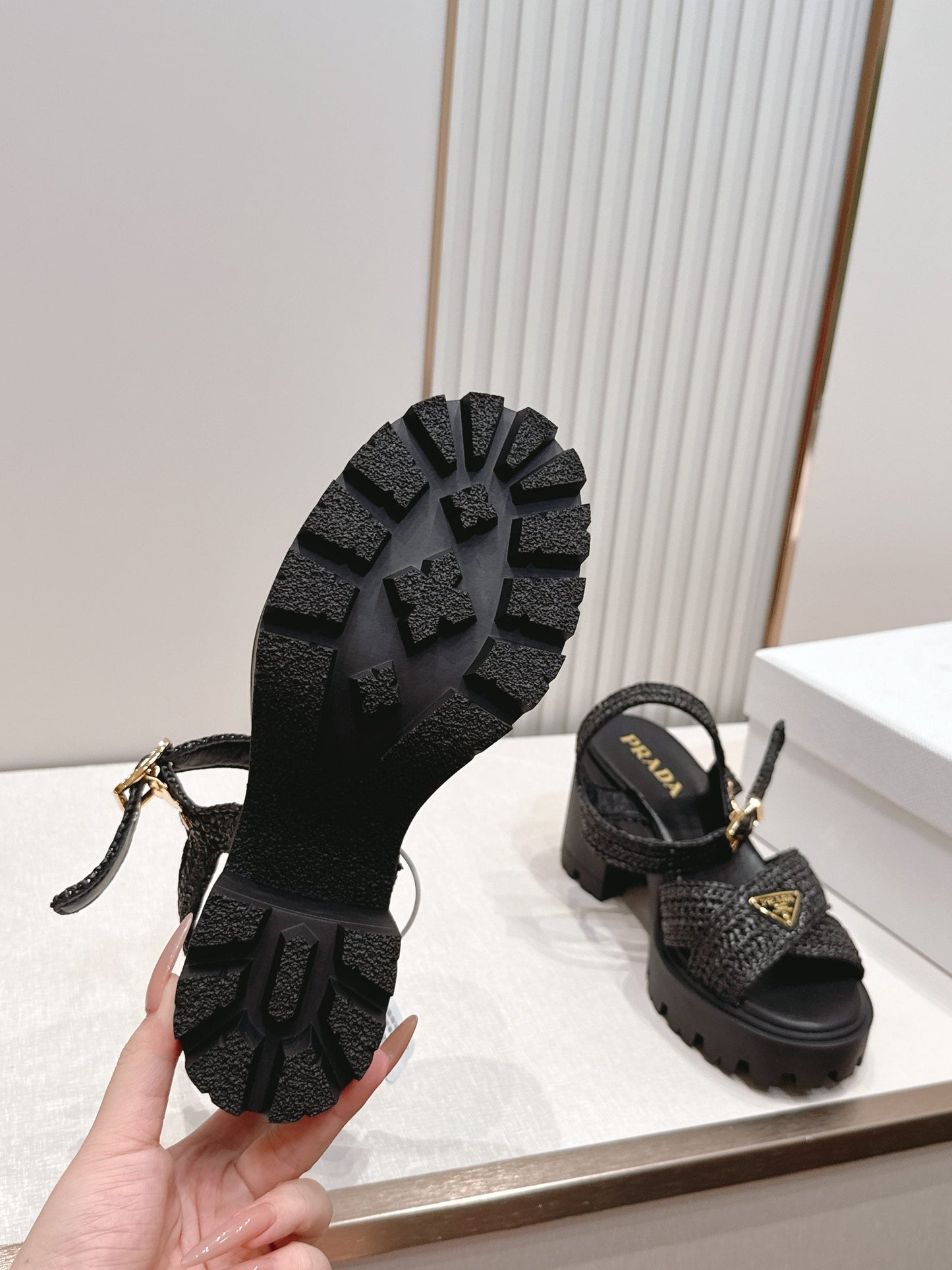 Prada 26s Monolith Sandals Black Raffia Rubber 838135