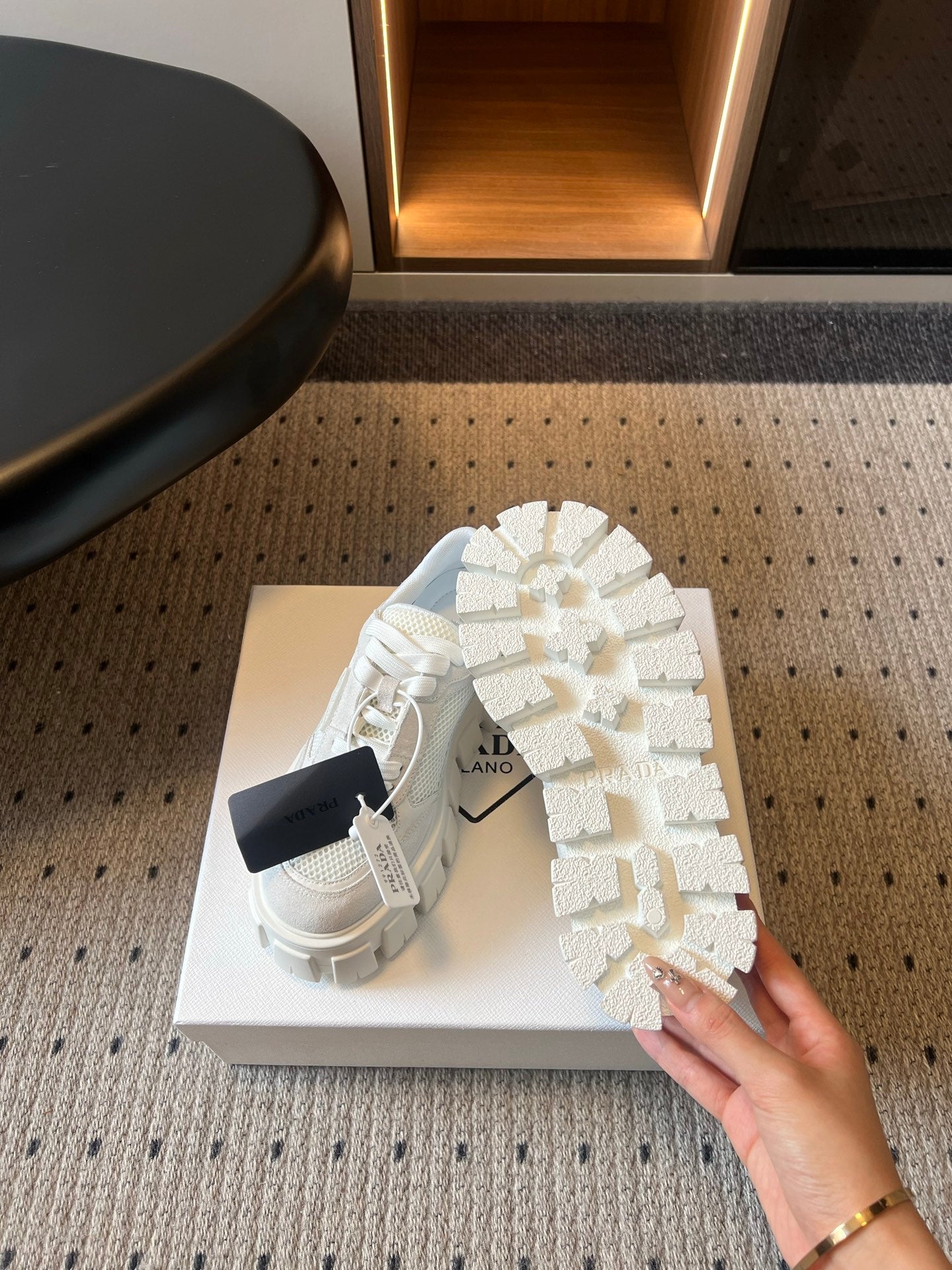 Prada 26s Monolith Sneakers White Suede Mesh Fabric 971700