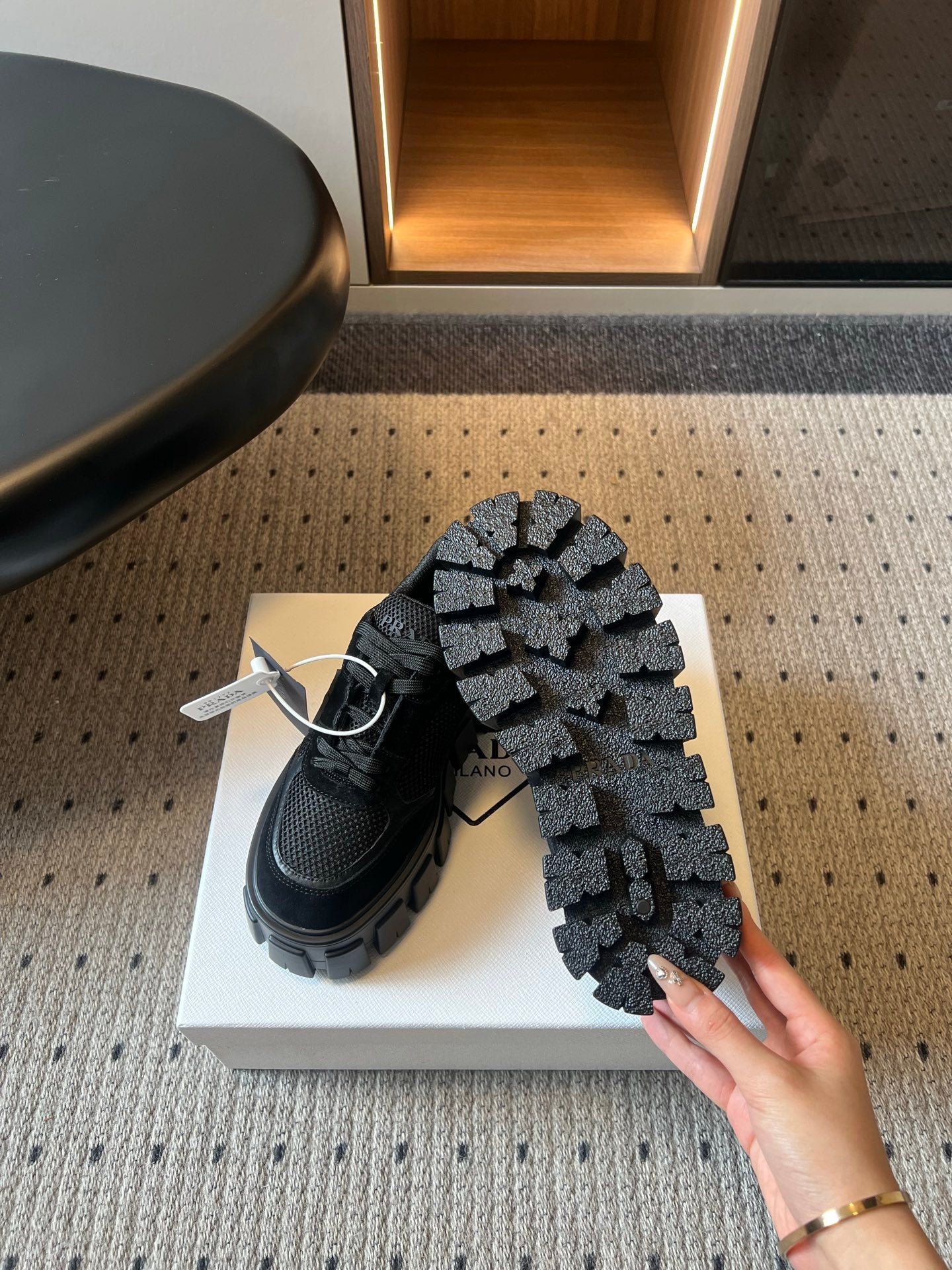 Prada 26s Monolith Sneakers Black Suede Mesh Fabric 971701