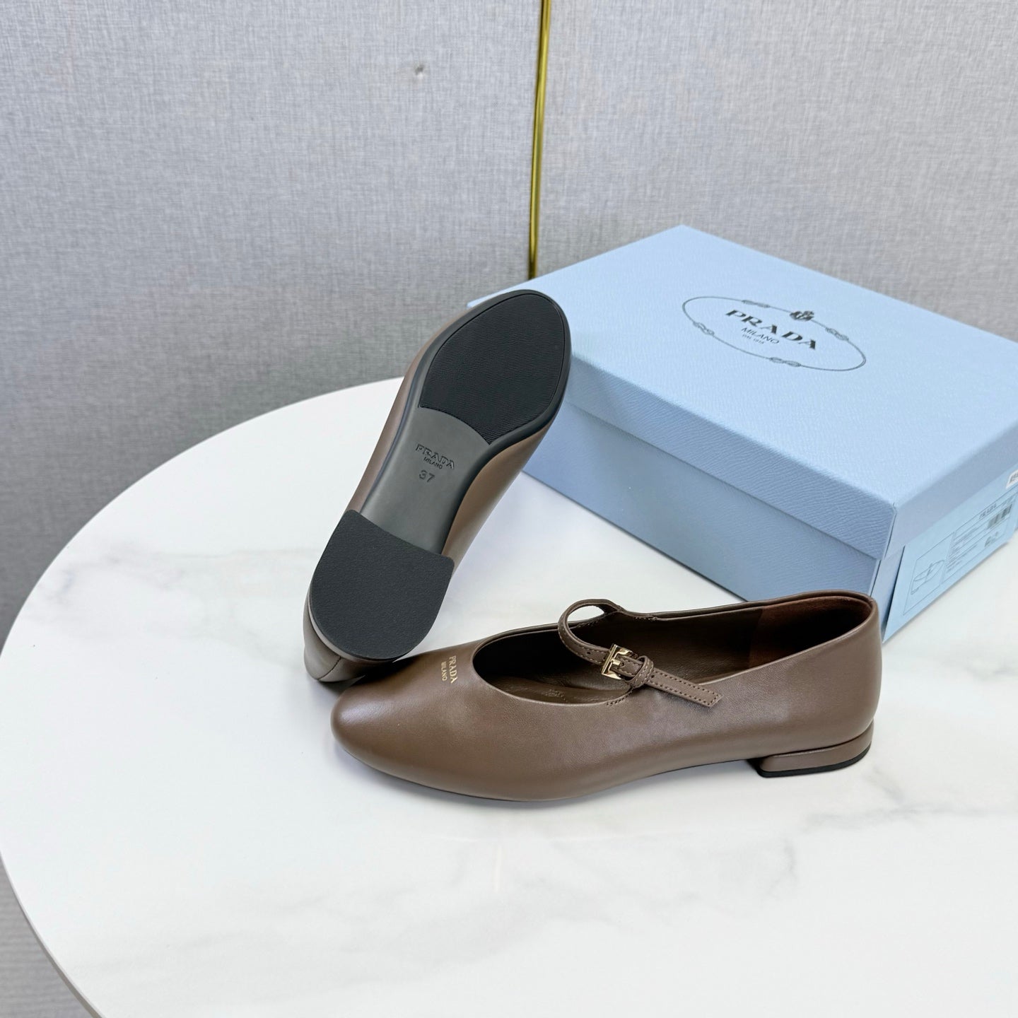 Prada 26s Ballerina Flats Strap With Buckle Bright Brown Nappa Leather 973279