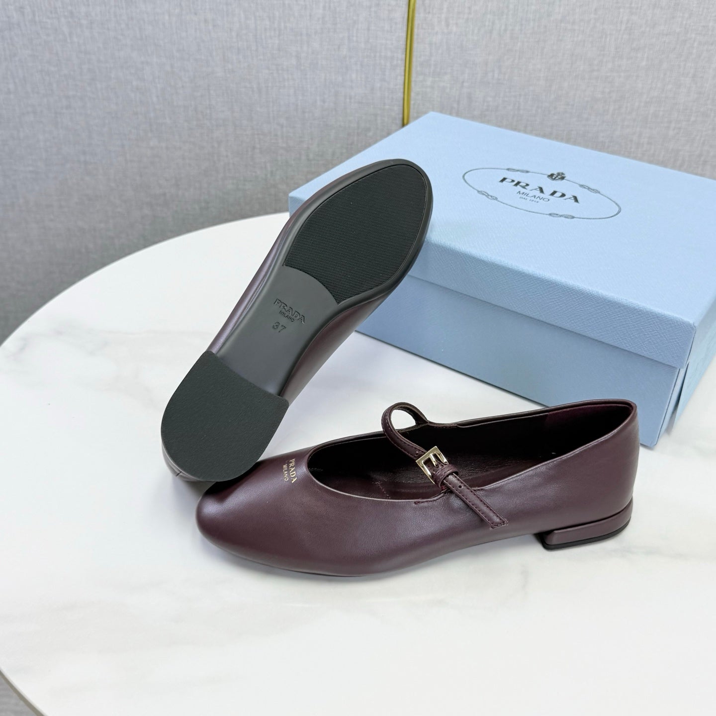 Prada 26s Ballerina Flats Strap With Buckle Deep Burgundy Nappa Leather 973281