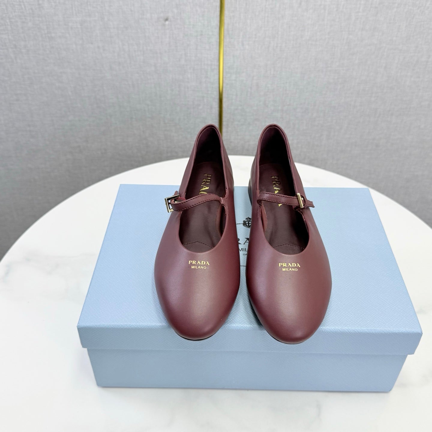 Prada 26s Ballerina Flats Strap With Buckle Burgundy Nappa Leather 973282