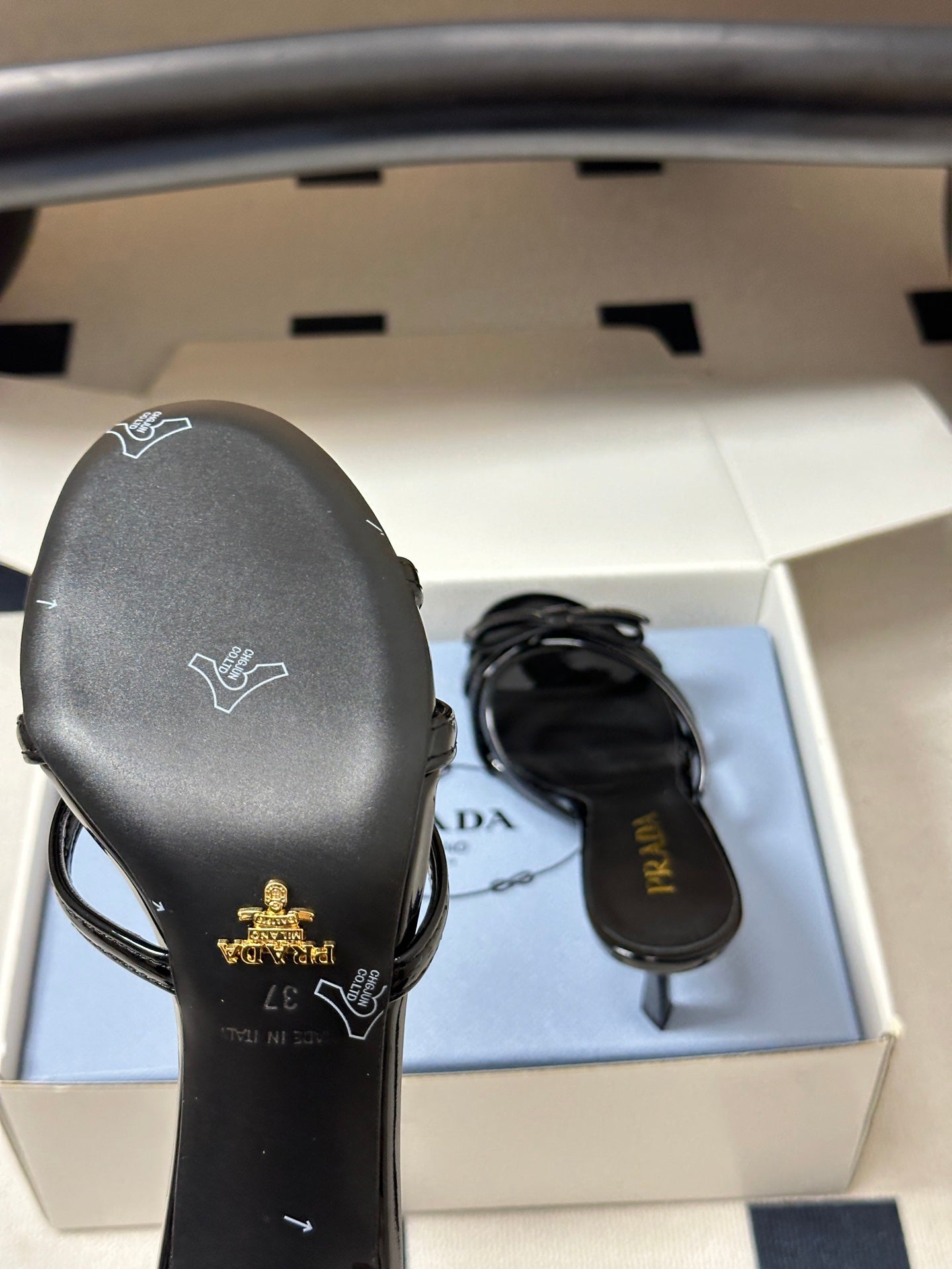 Prada Open-Toe Sandal 7.5cm Black Patent Leather 834807