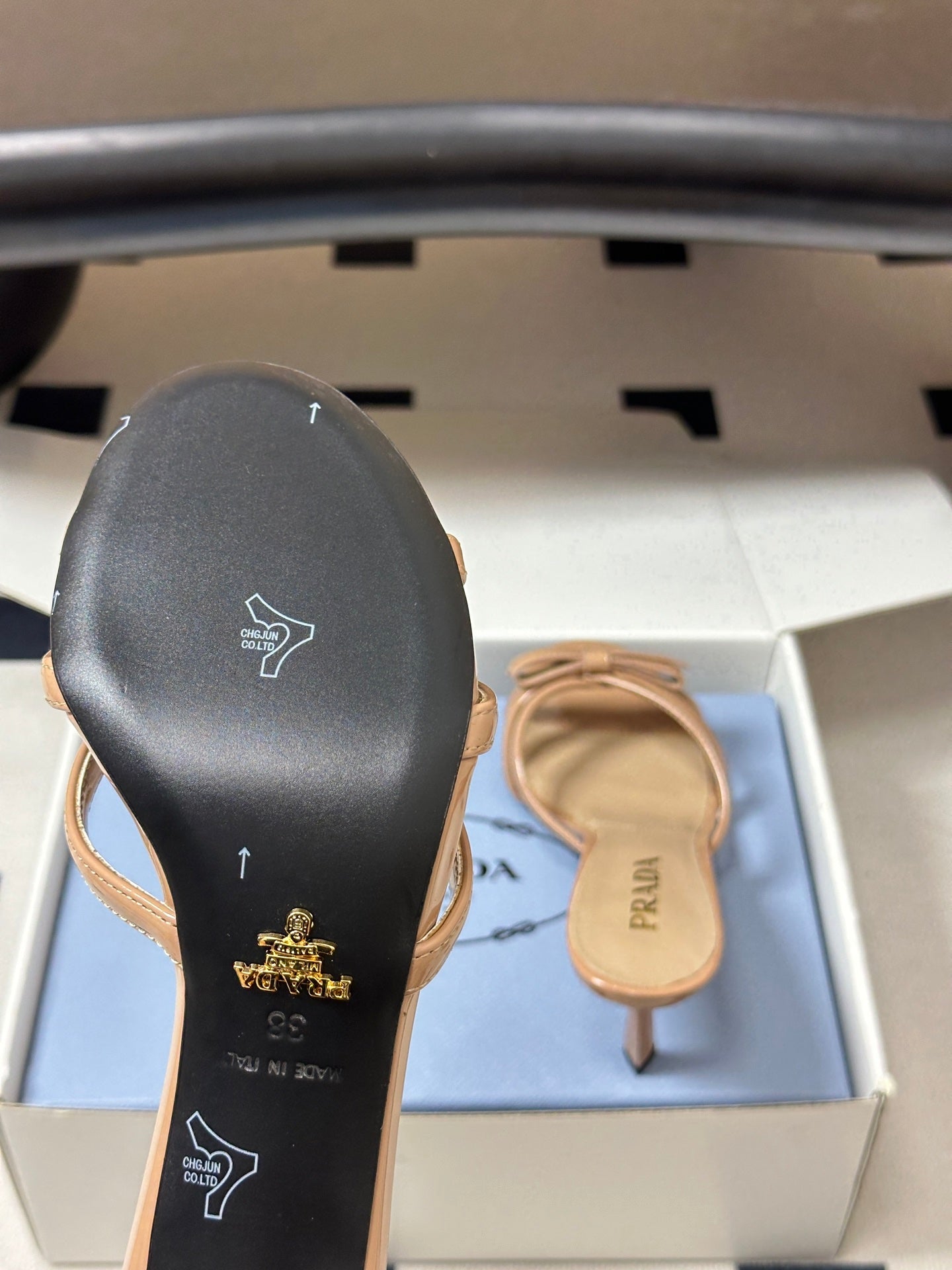 Prada Open-Toe Sandal 7.5cm Beige Patent Leather 834808