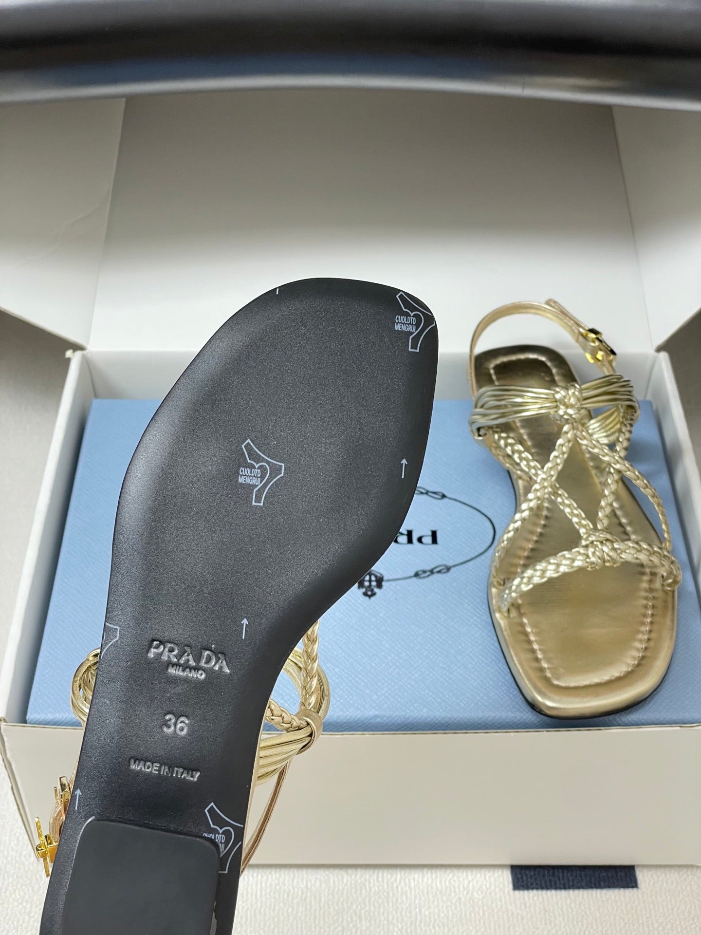 Prada Strappy Flat Sandals Gold Sheepskin 834809