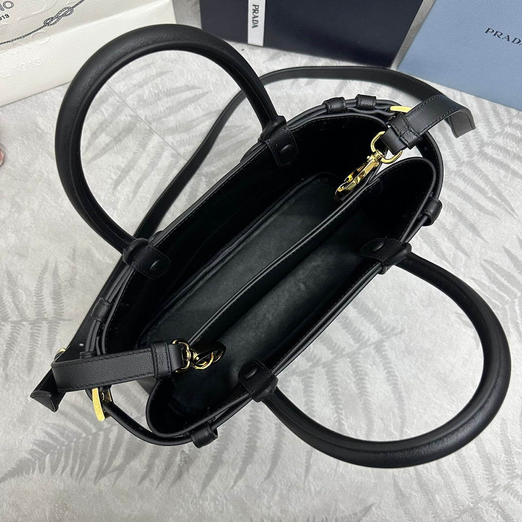 Prada Buckle Tote Bag 28cm Black Grain Cowhide