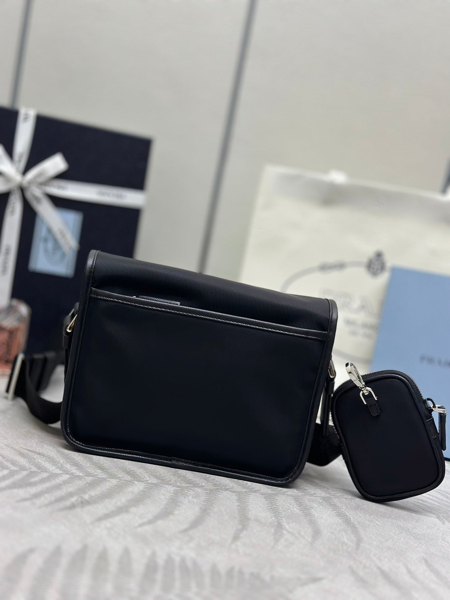 Prada 25AW Men's Saddle Bag 22 Black Re Nylon Fabric
