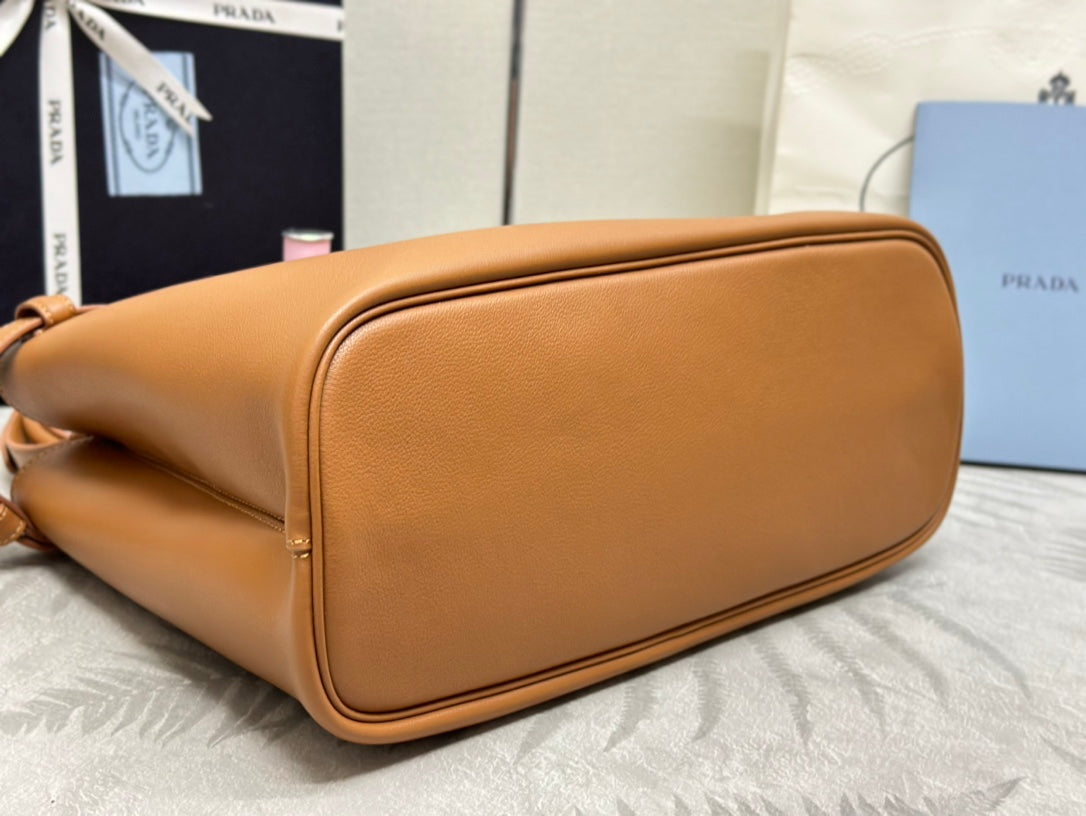 Prada Buckle Tote Bag 35cm Brown Cowhide
