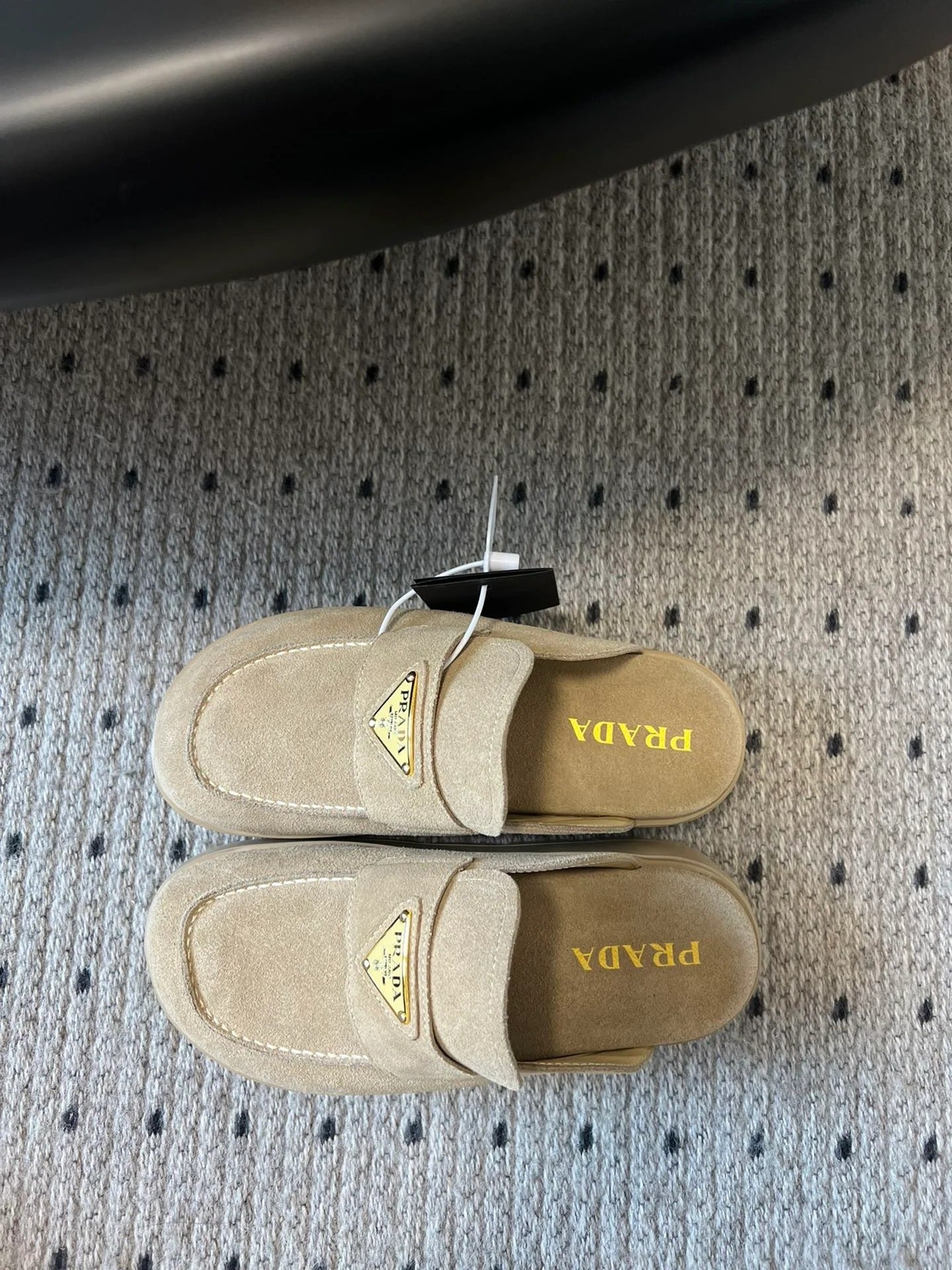 Prada 2026 Loafer Mule Beige Suede Rubber