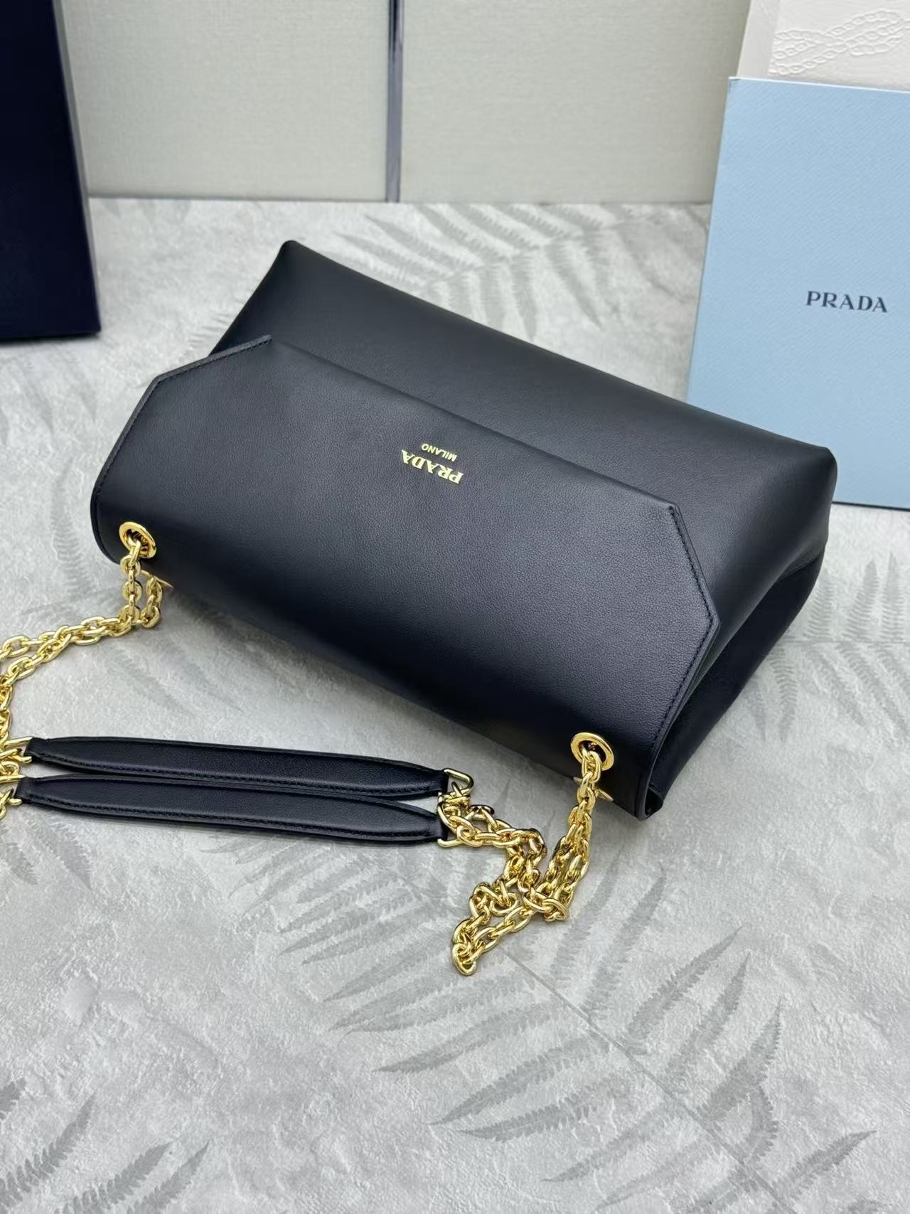 Prada Doux Medium Leather Shoulder Bag Black Calfskin