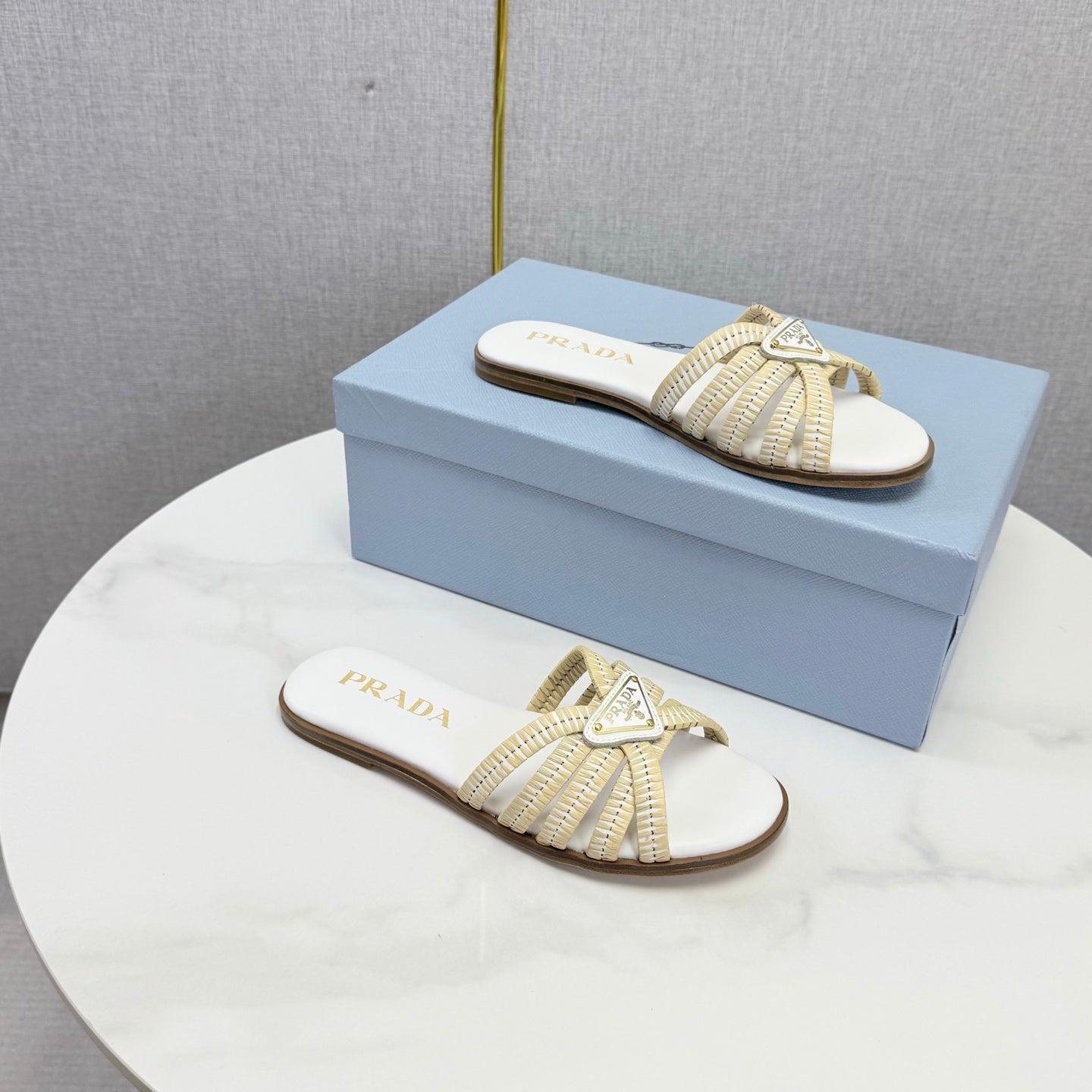 Prad 26ss Logo Slides White Cowhide Leather 904588