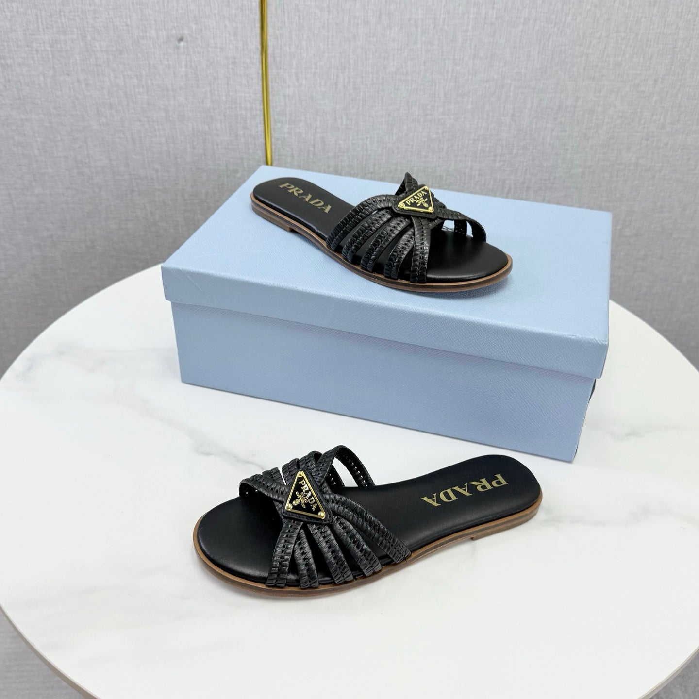 Prad 26ss Logo Slides Black Cowhide Leather 904587