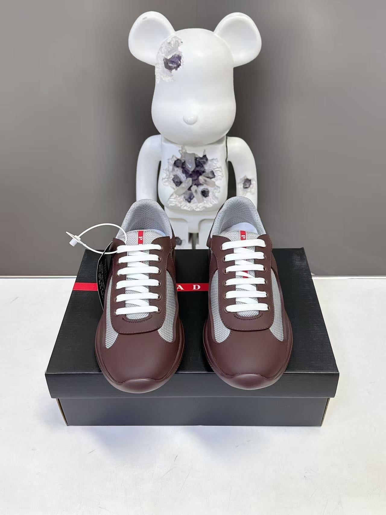 Prad America's Cup Logo Tag Sneakers Brown Soft Rubber & Bike Fabric 951924