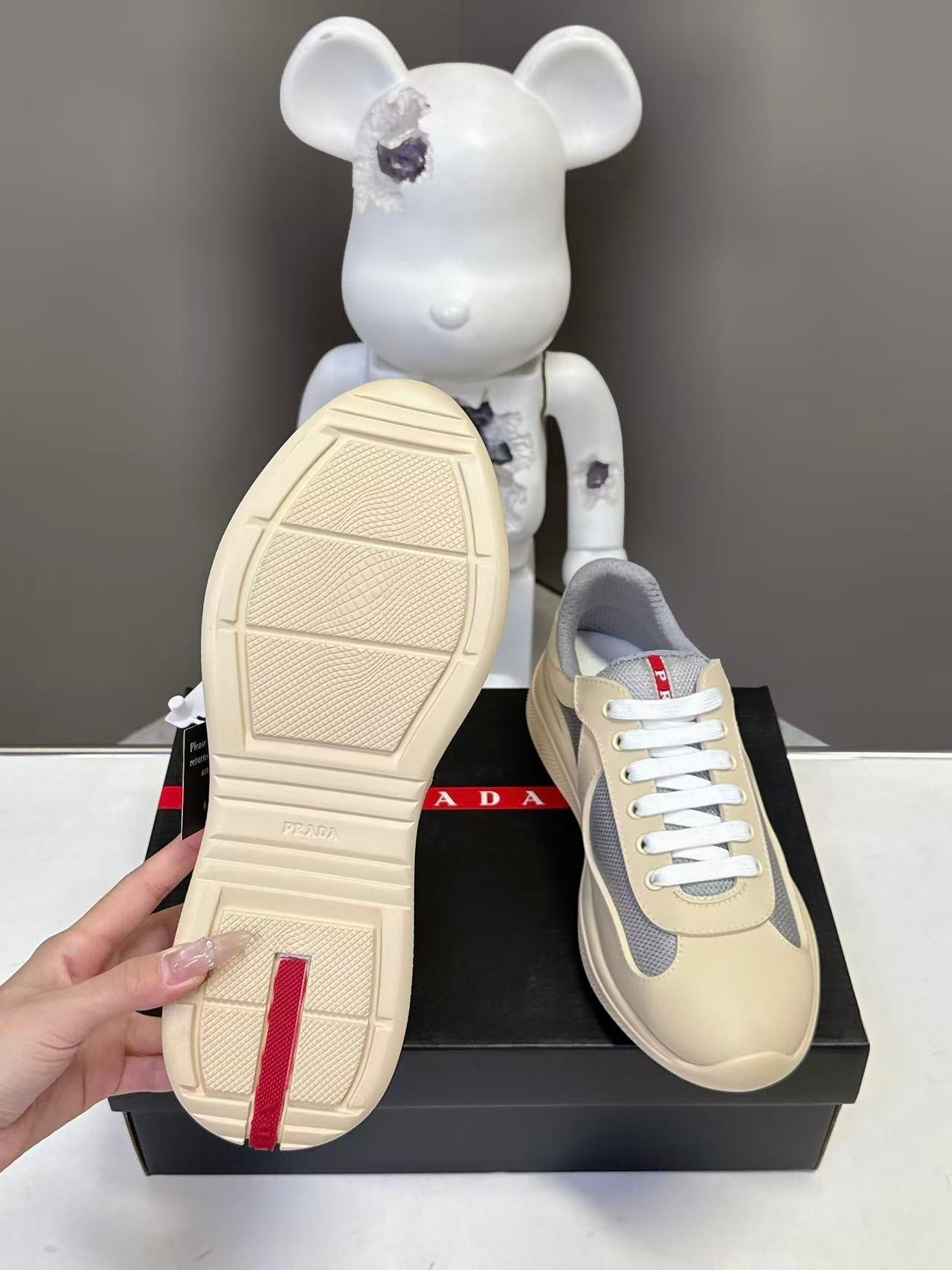 Prad America's Cup Logo Tag Sneakers Cream Soft Rubber & Bike Fabric 951922