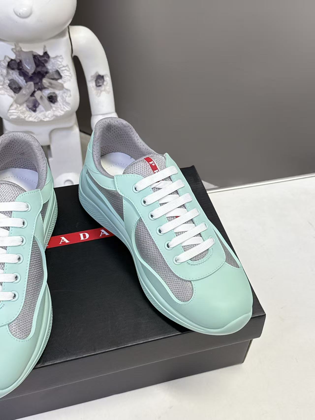 Prad America's Cup Logo Tag Sneakers Mint Blue Soft Rubber & Bike Fabric 951920