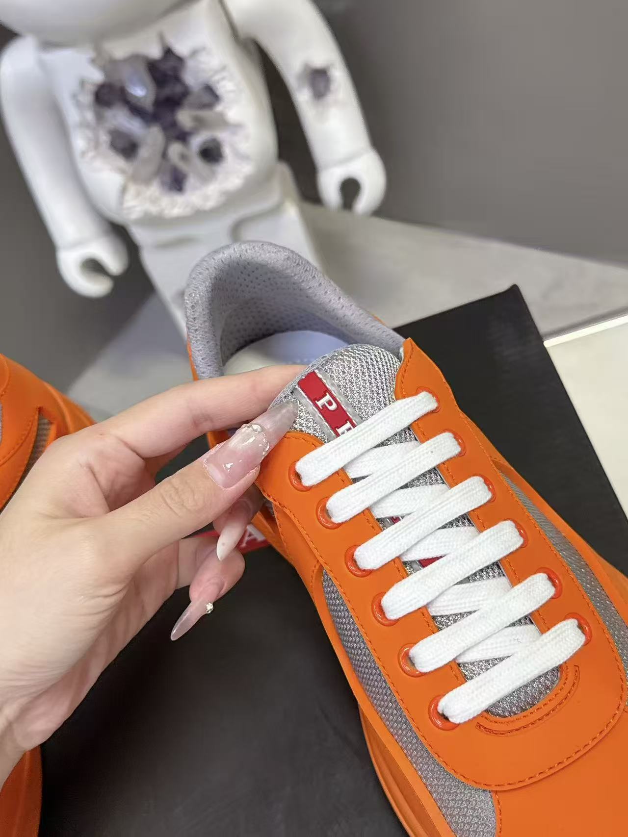Prad America's Cup Logo Tag Sneakers Orange Soft Rubber & Bike Fabric 951914