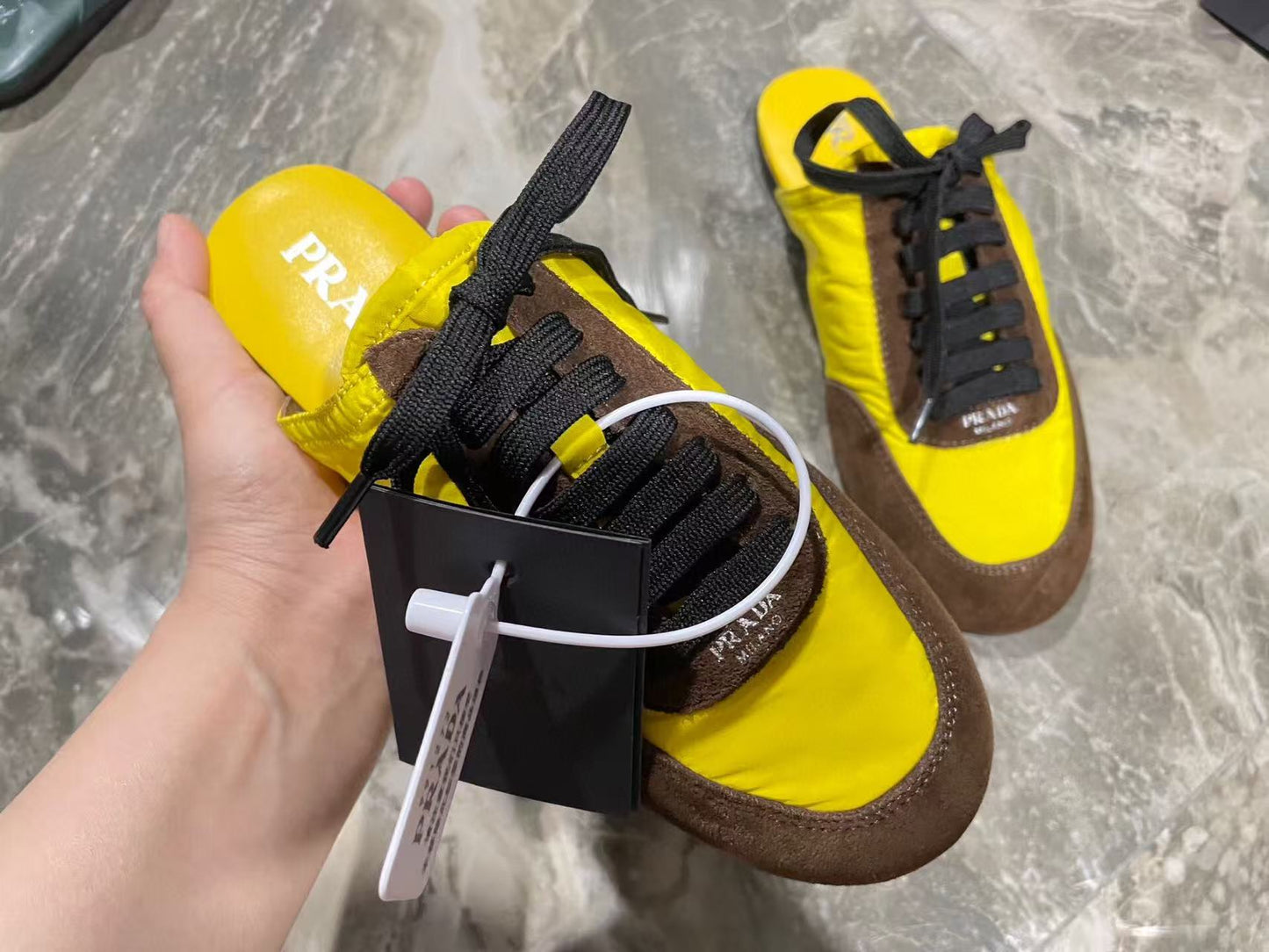 PRA 26S Mule Sneaker Yellow Brown Suede Canvas