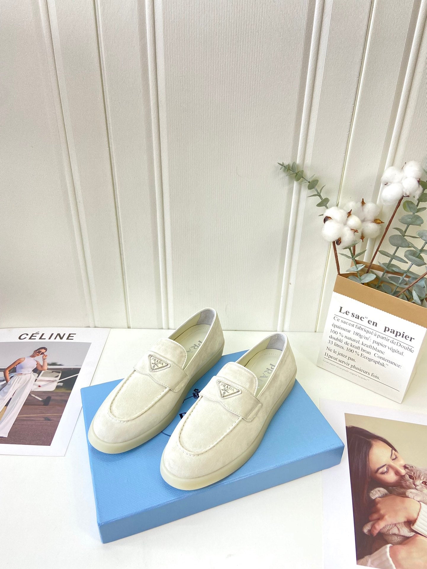 Prada Silhouette Loafers Cream Soft Suede 839218