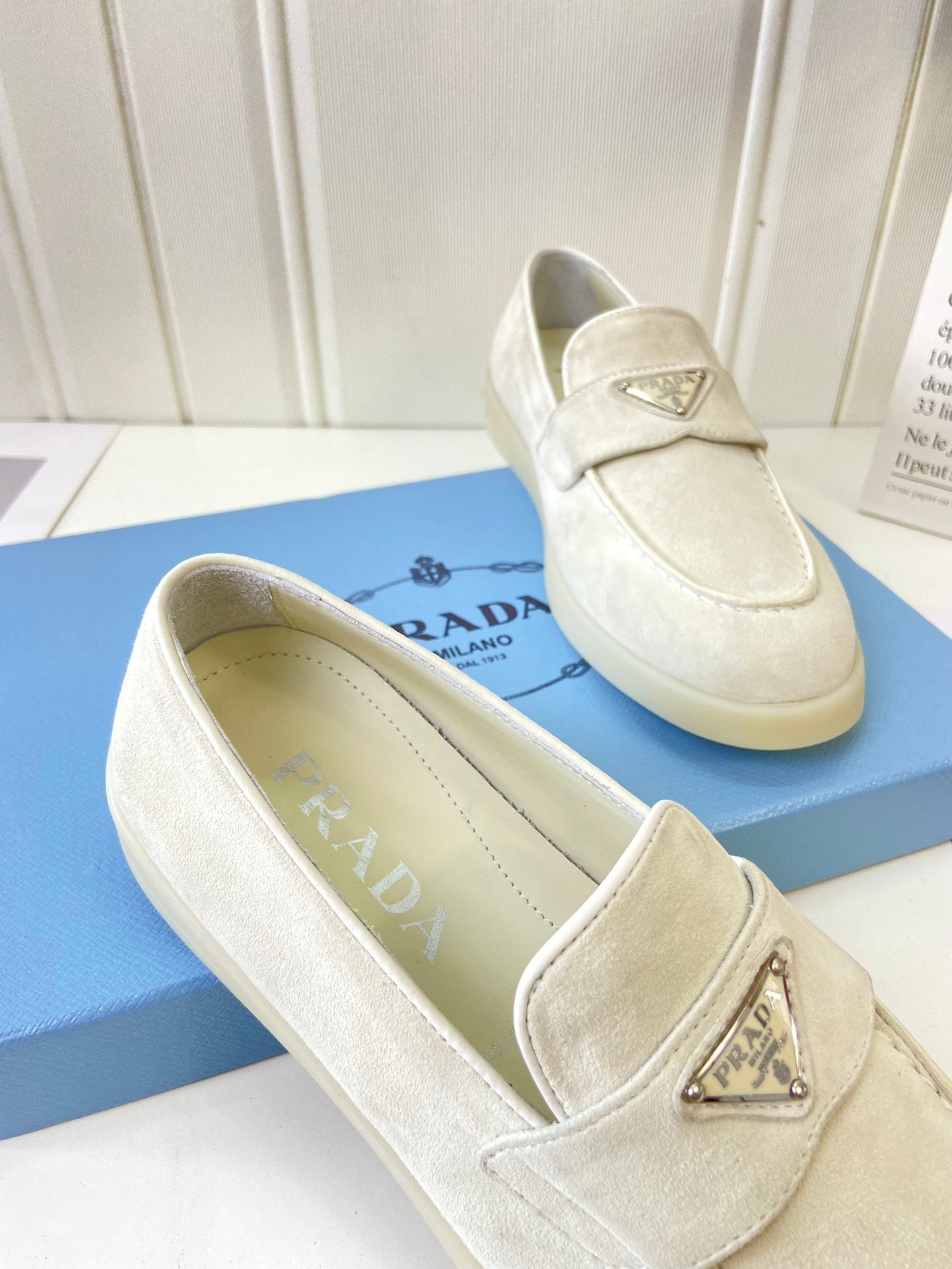 Prada Silhouette Loafers Cream Soft Suede 839218