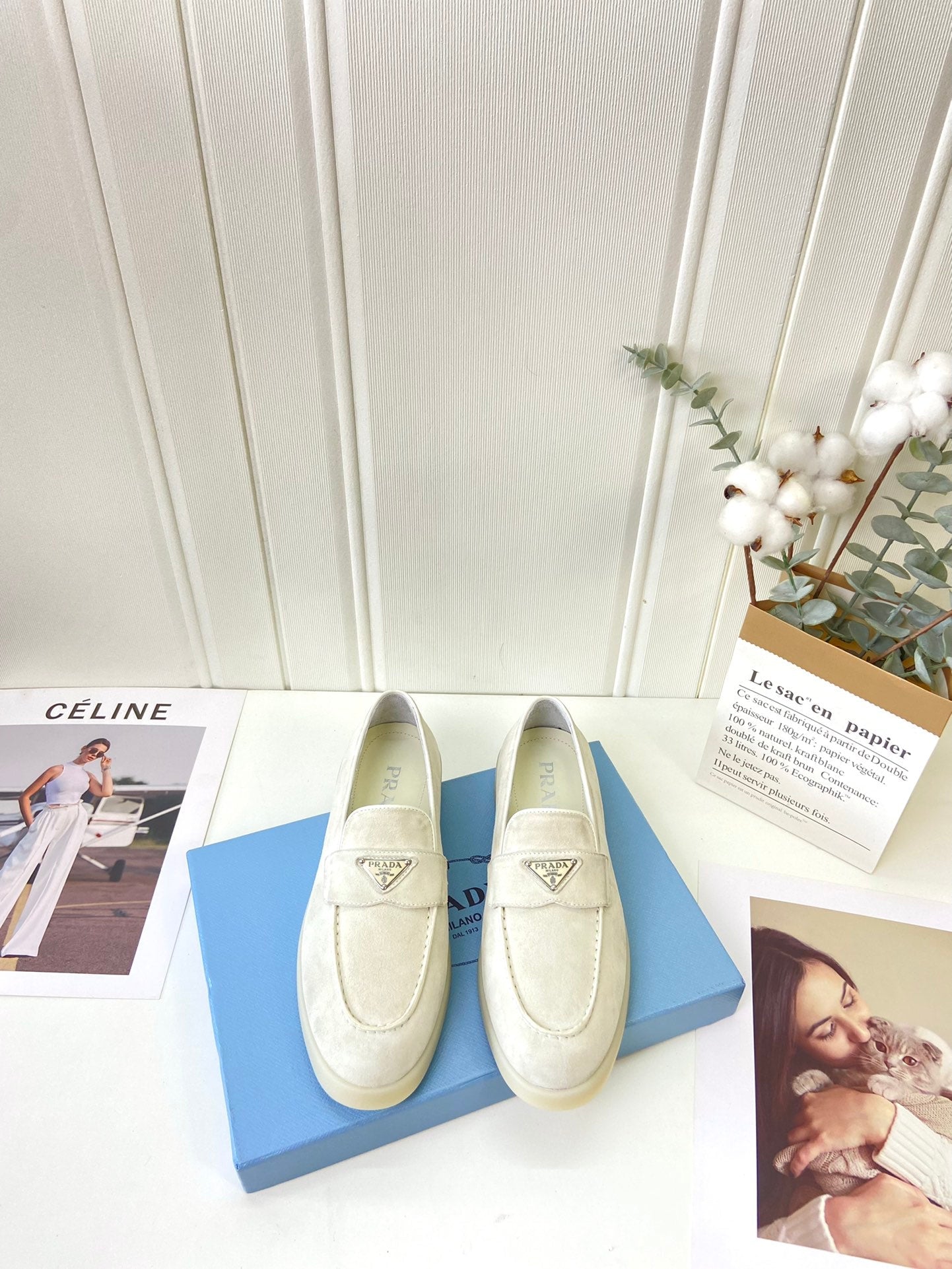 Prada Silhouette Loafers Cream Soft Suede 839218