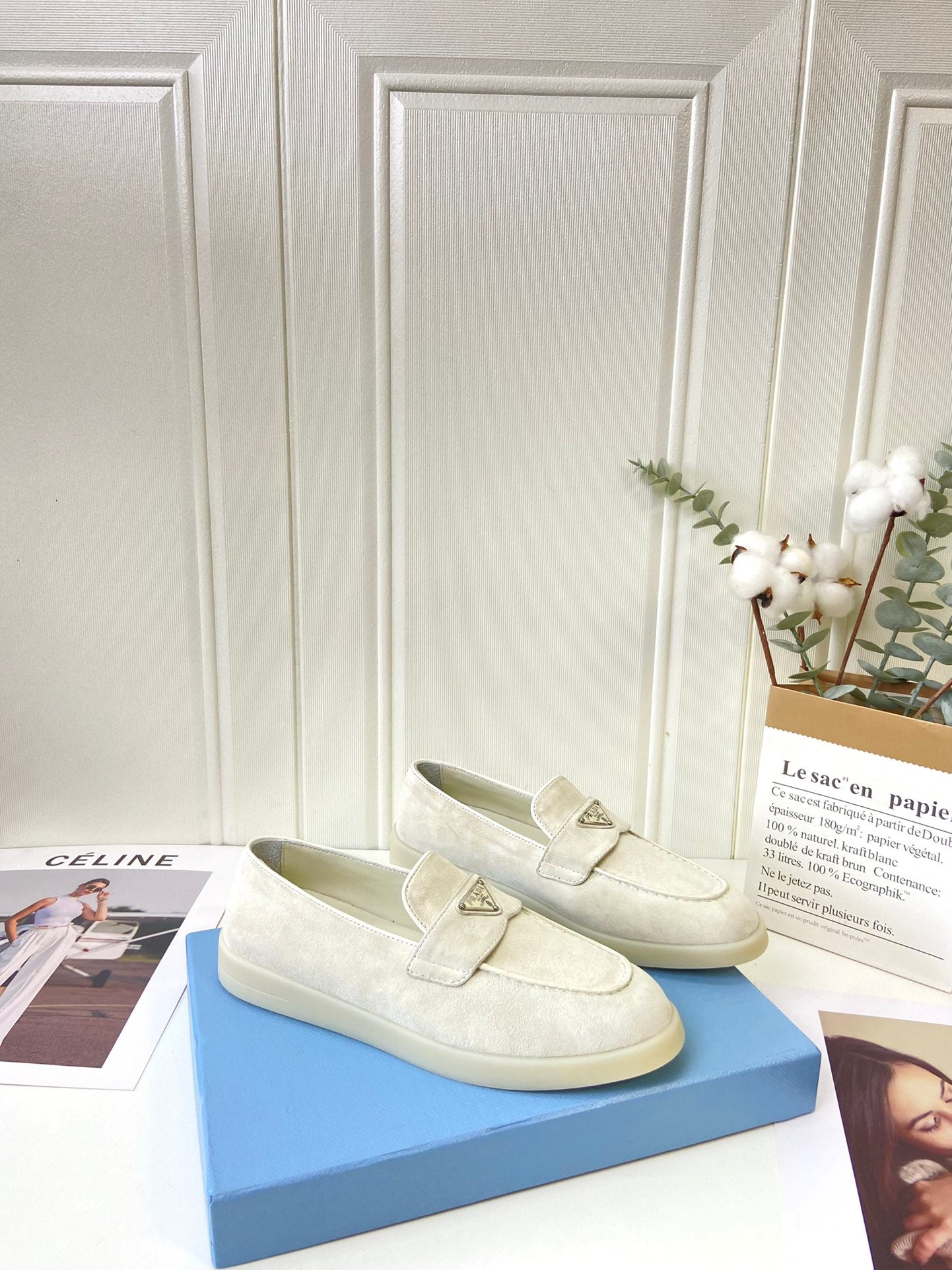 Prada Silhouette Loafers Cream Soft Suede 839218