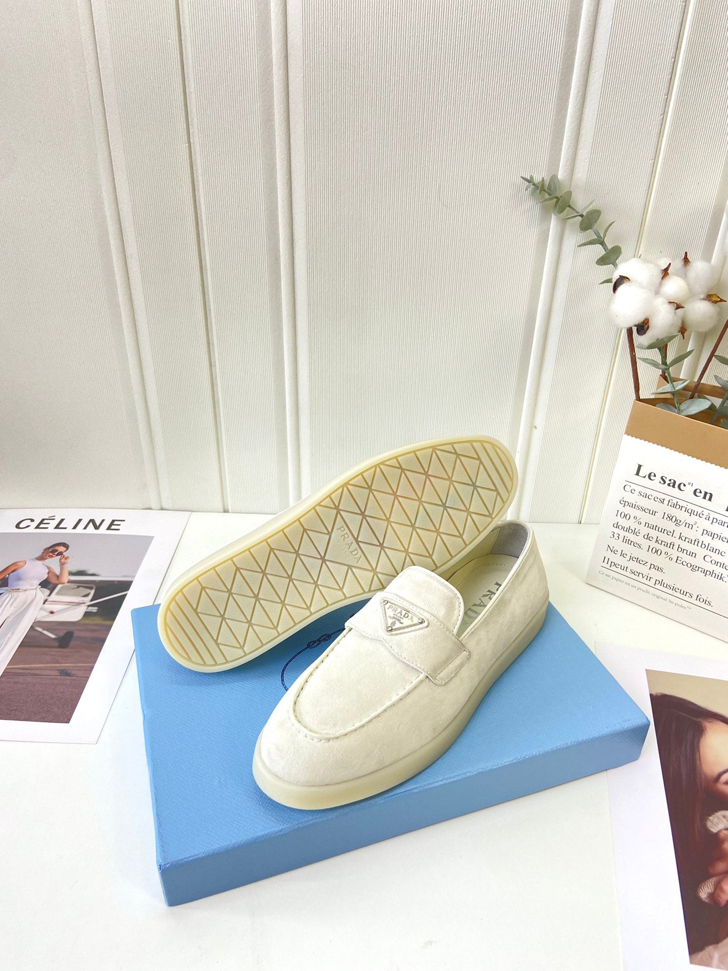 Prada Silhouette Loafers Cream Soft Suede 839218