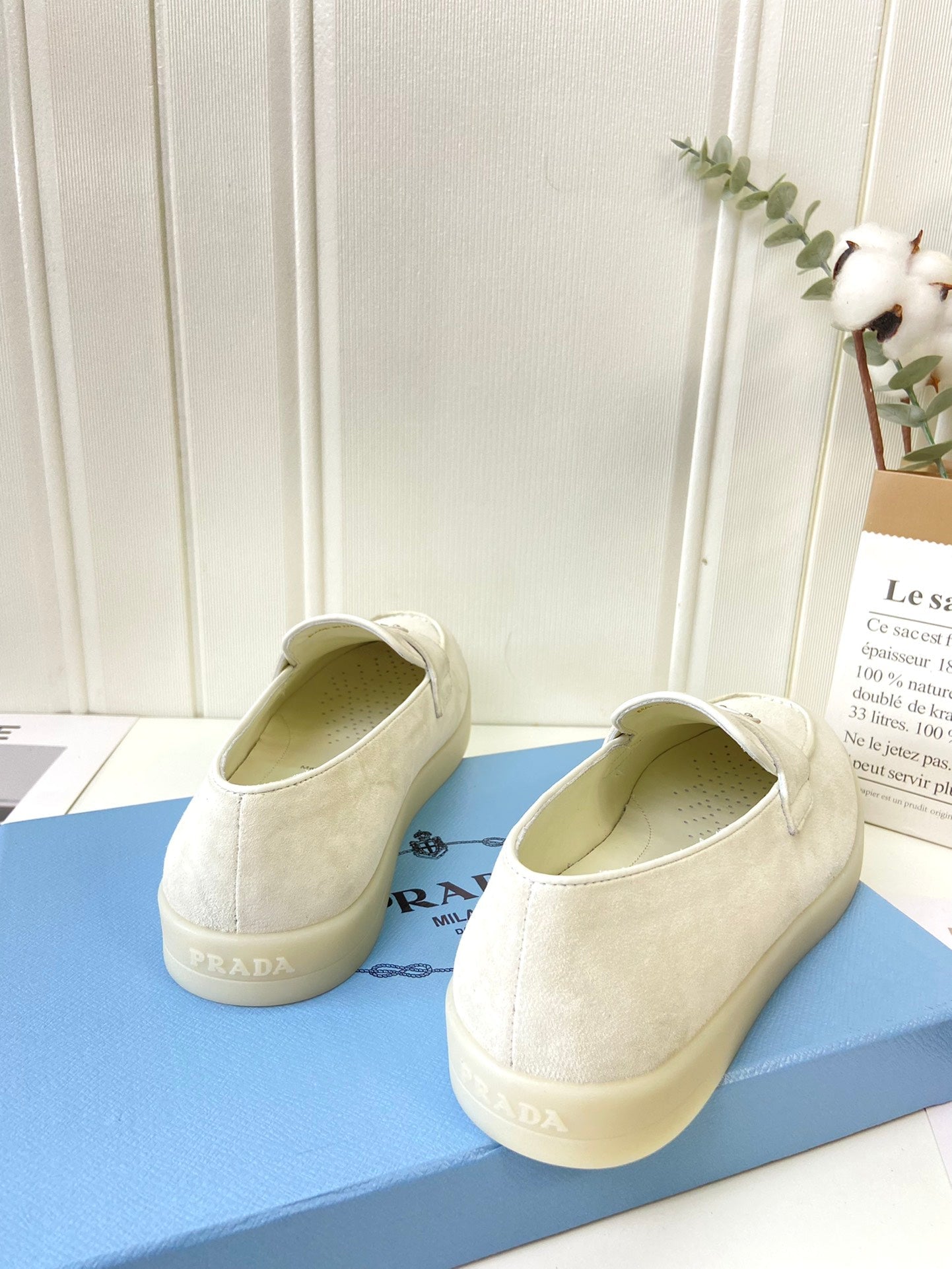 Prada Silhouette Loafers Cream Soft Suede 839218