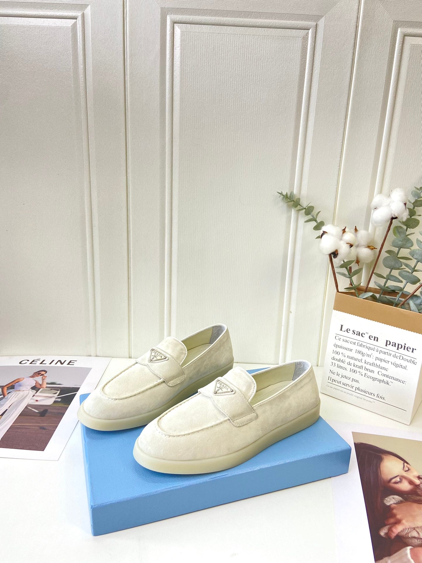 Prada Silhouette Loafers Cream Soft Suede 839218