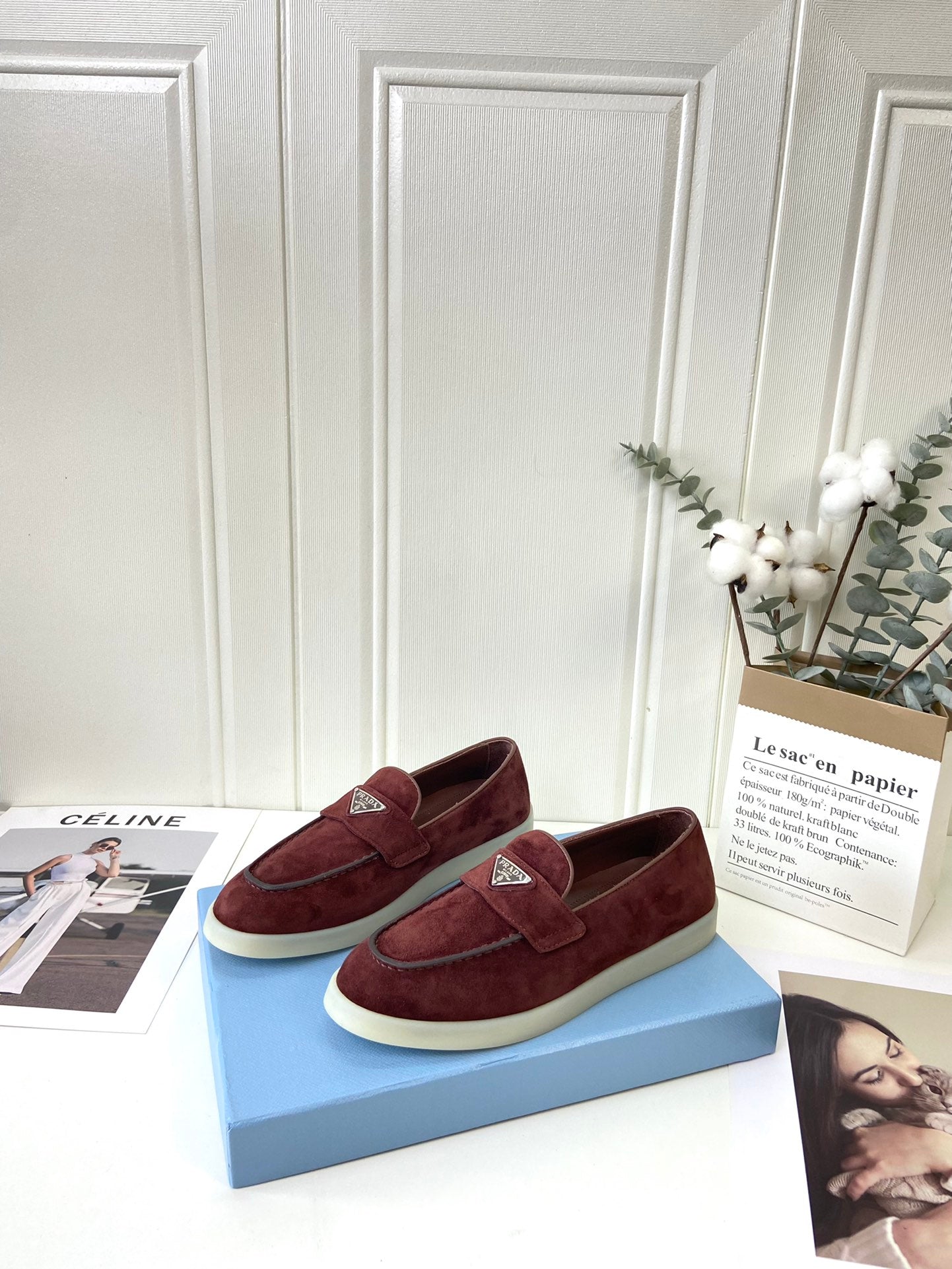 Prada Silhouette Loafers Burgundy Soft Suede 839217