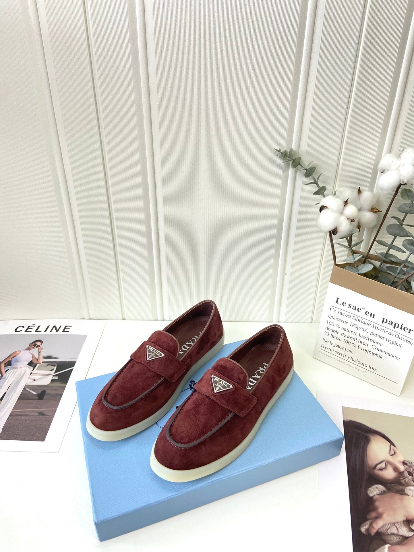 Prada Silhouette Loafers Burgundy Soft Suede 839217