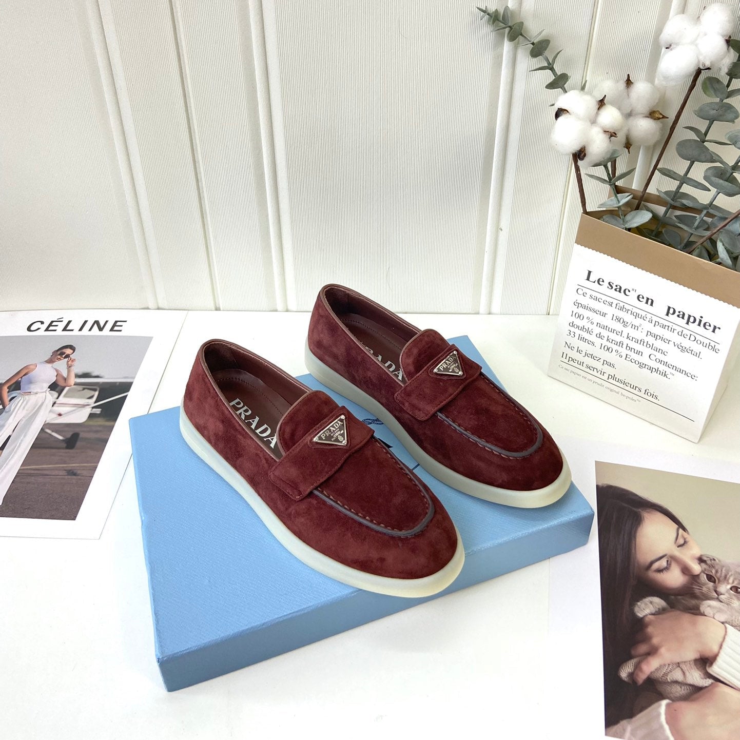 Prada Silhouette Loafers Burgundy Soft Suede 839217