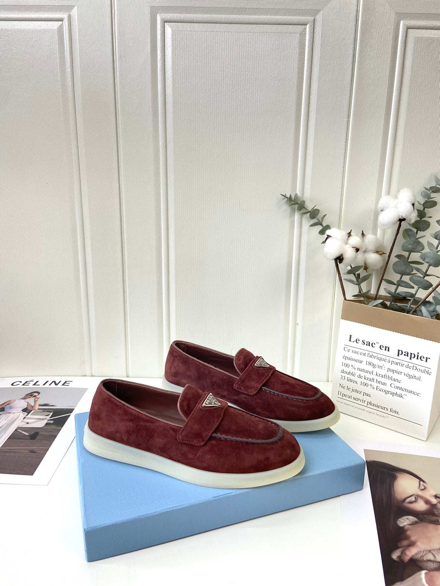 Prada Silhouette Loafers Burgundy Soft Suede 839217