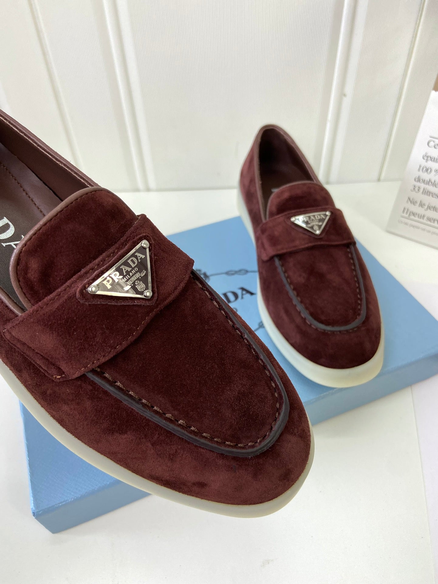 Prada Silhouette Loafers Burgundy Soft Suede 839217